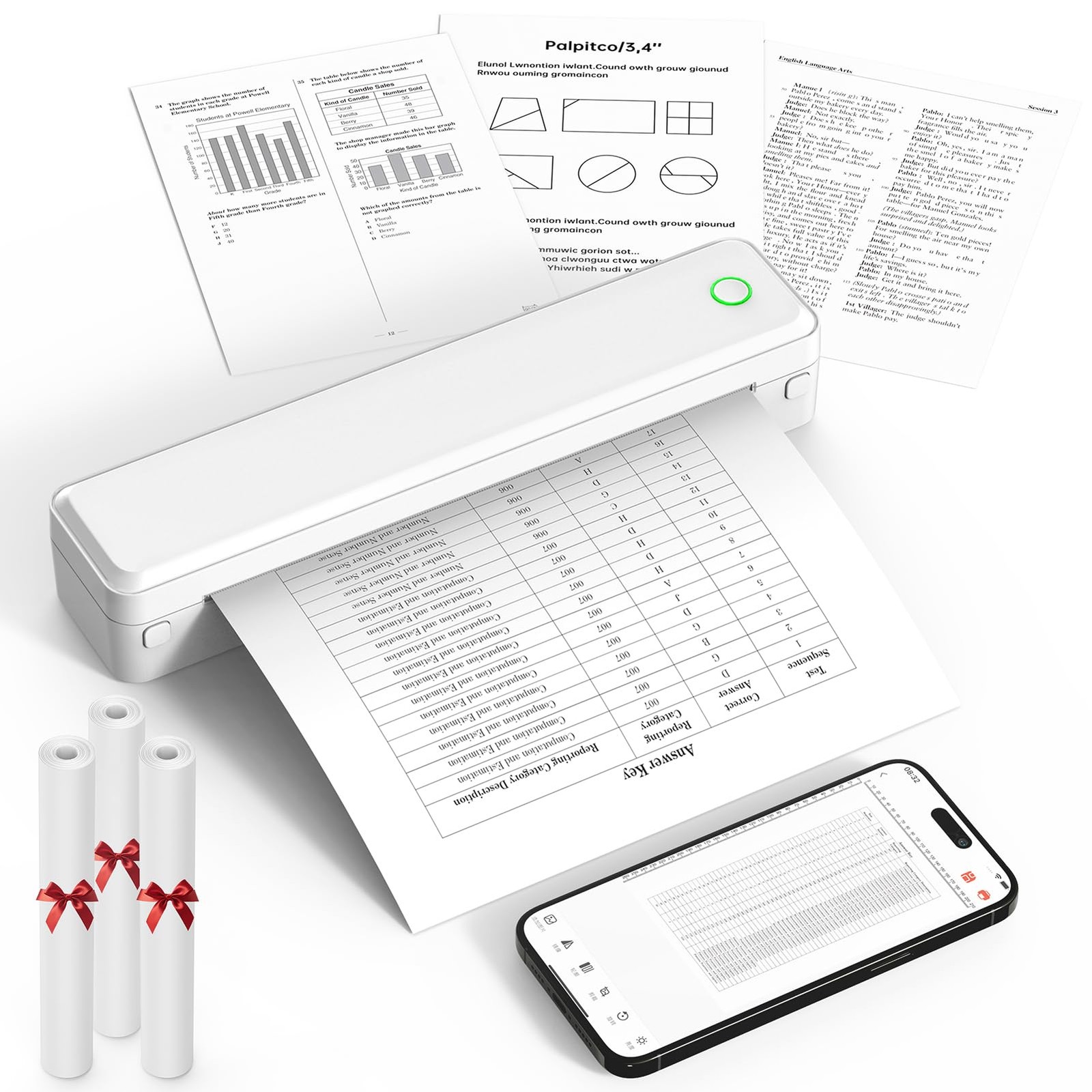 KNAON Bluetooth Thermal Printer, Portable Printer Wireless for White