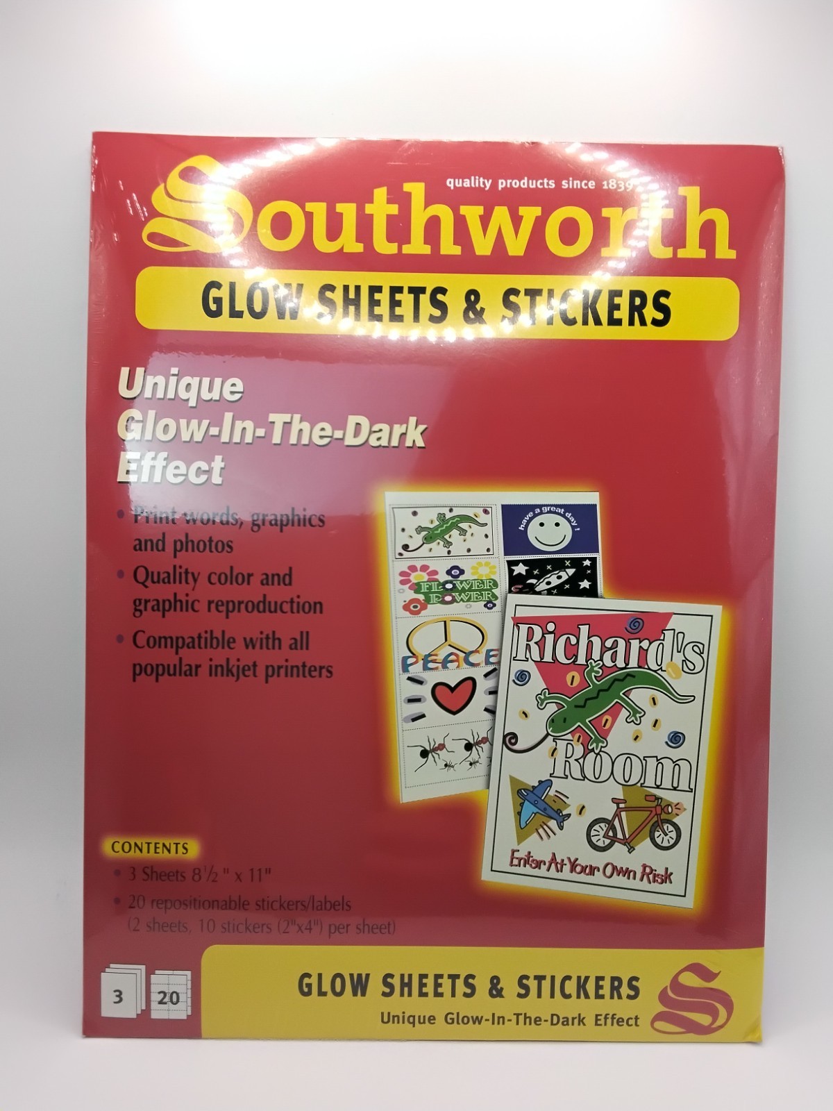 New Glow sheets & Stickers InkJet printable repositionable 5 Sheets