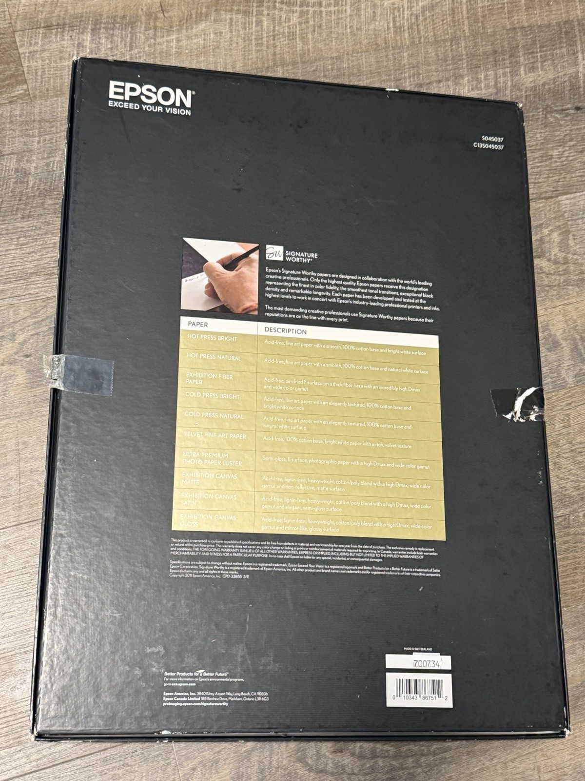 Epson Exhibition Fiber Paper 13×19 S045037 – full box = 25 Sheets