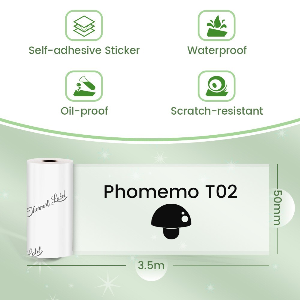 3 Rolls Thermal Paper Sticker Self-adhesive 50mm*3.5m for Phomemo T02 Printer