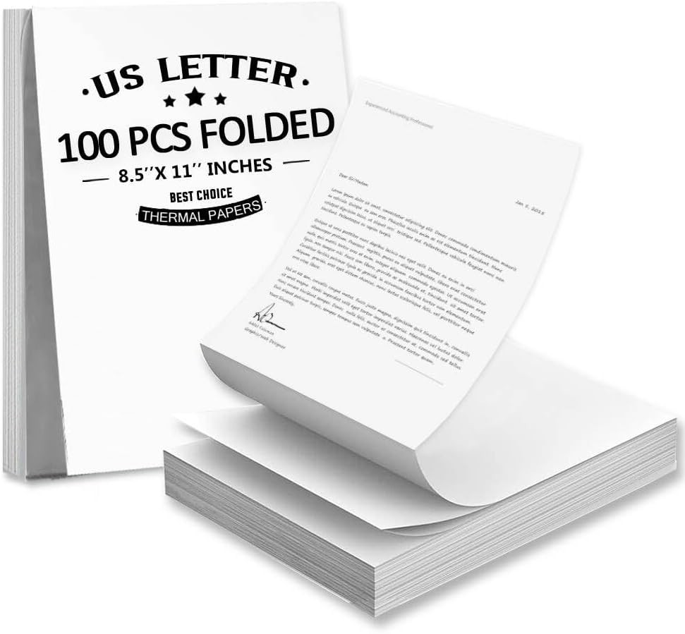 100 Sheets Thermal Printer Paper 8.5 x 11 Letter Size for Portable Printer, …