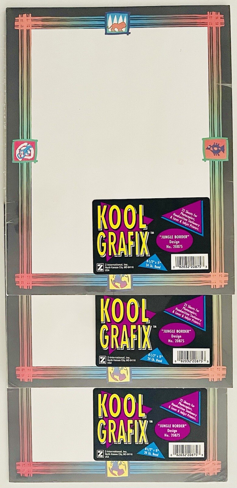 Vintage Kool Grafix Jungle Border Paper 8 1/2×11 #20875 25 Sheets NOS – Lot Of 3