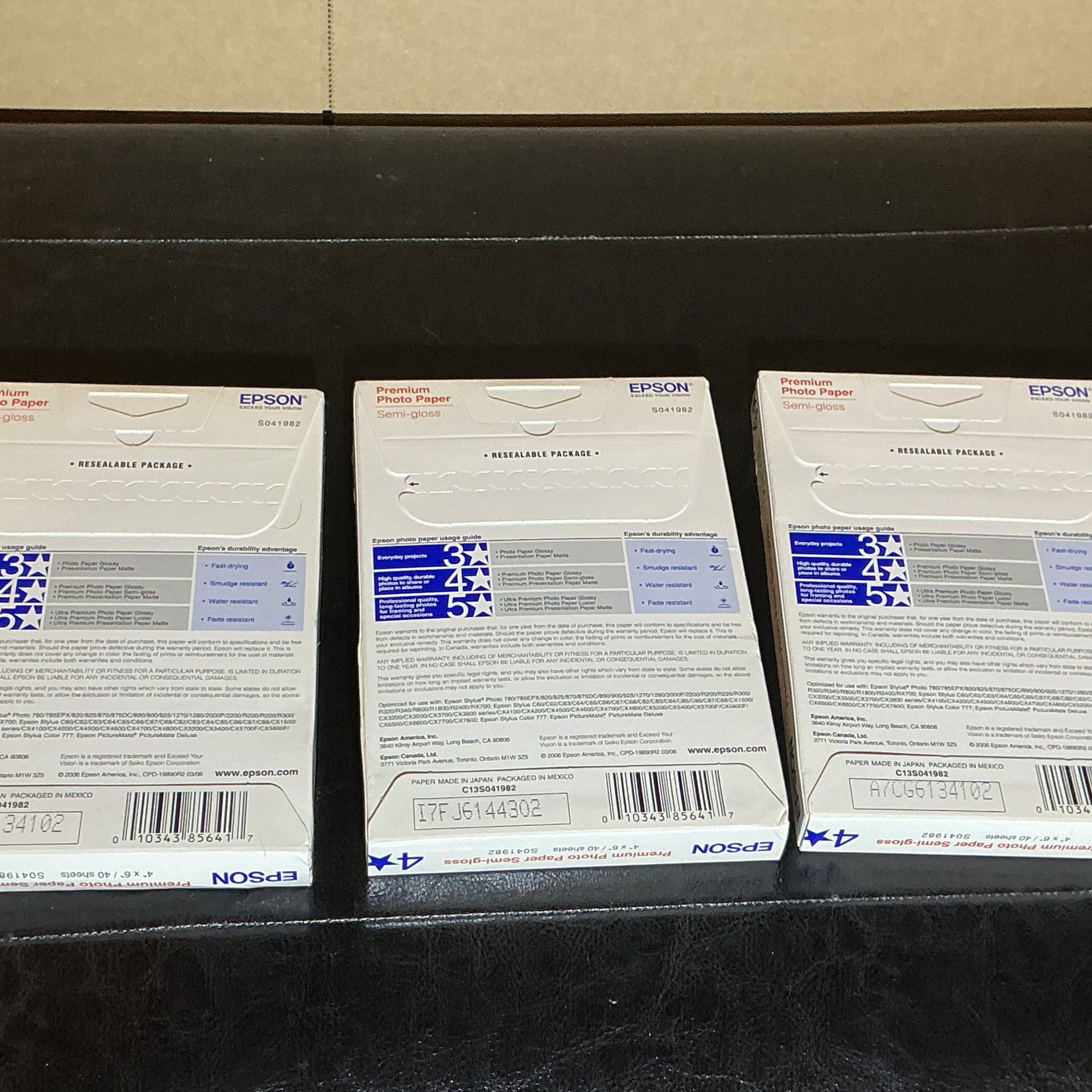 Lot Of 3 Epson Premium Photo Paper Semi Gloss 4″x6″ (40 Sheets Each) 120 Total