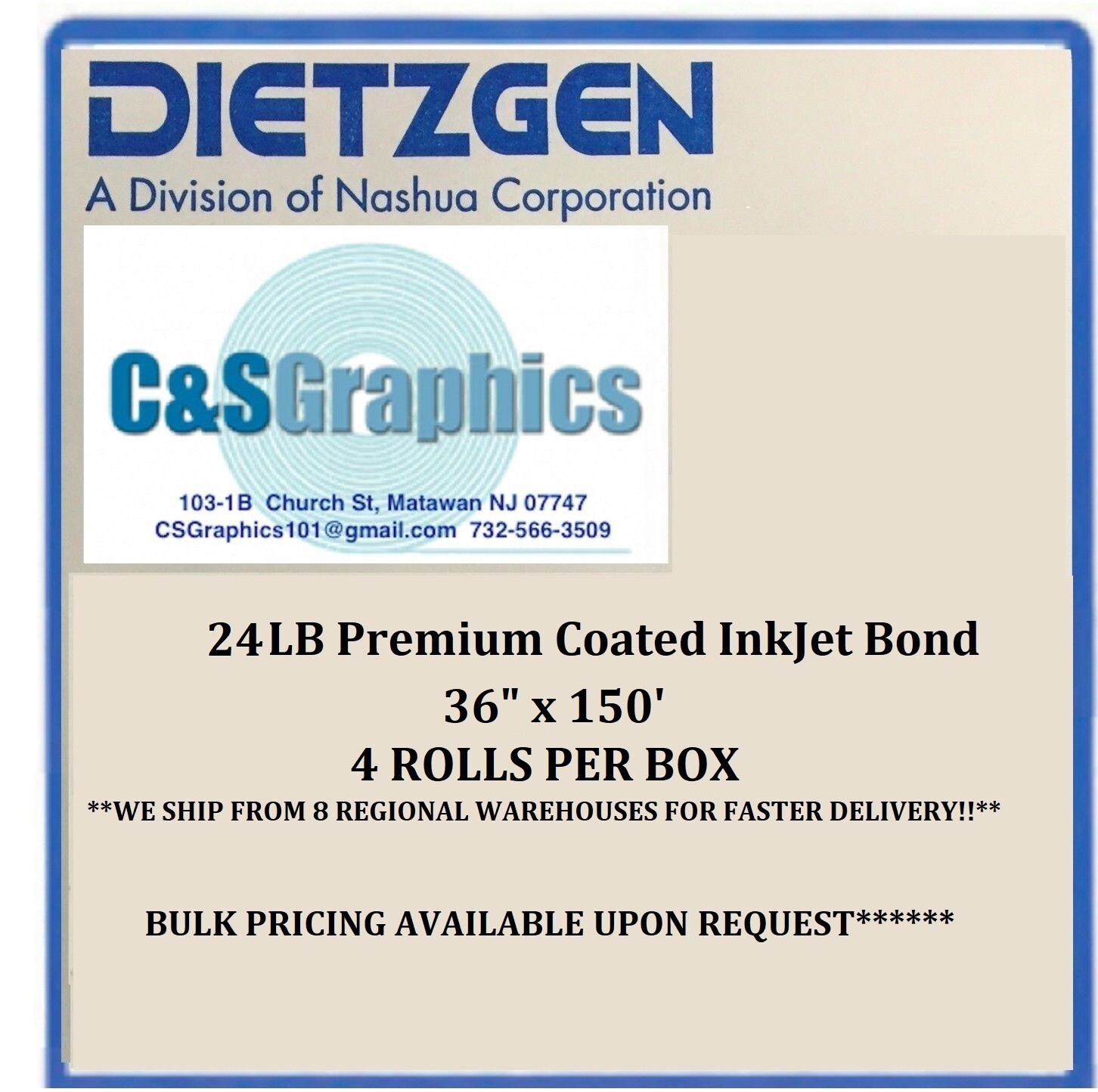 4 ROLLS 24lb 36″x150′ COATED BOND PLOTTER PAPER