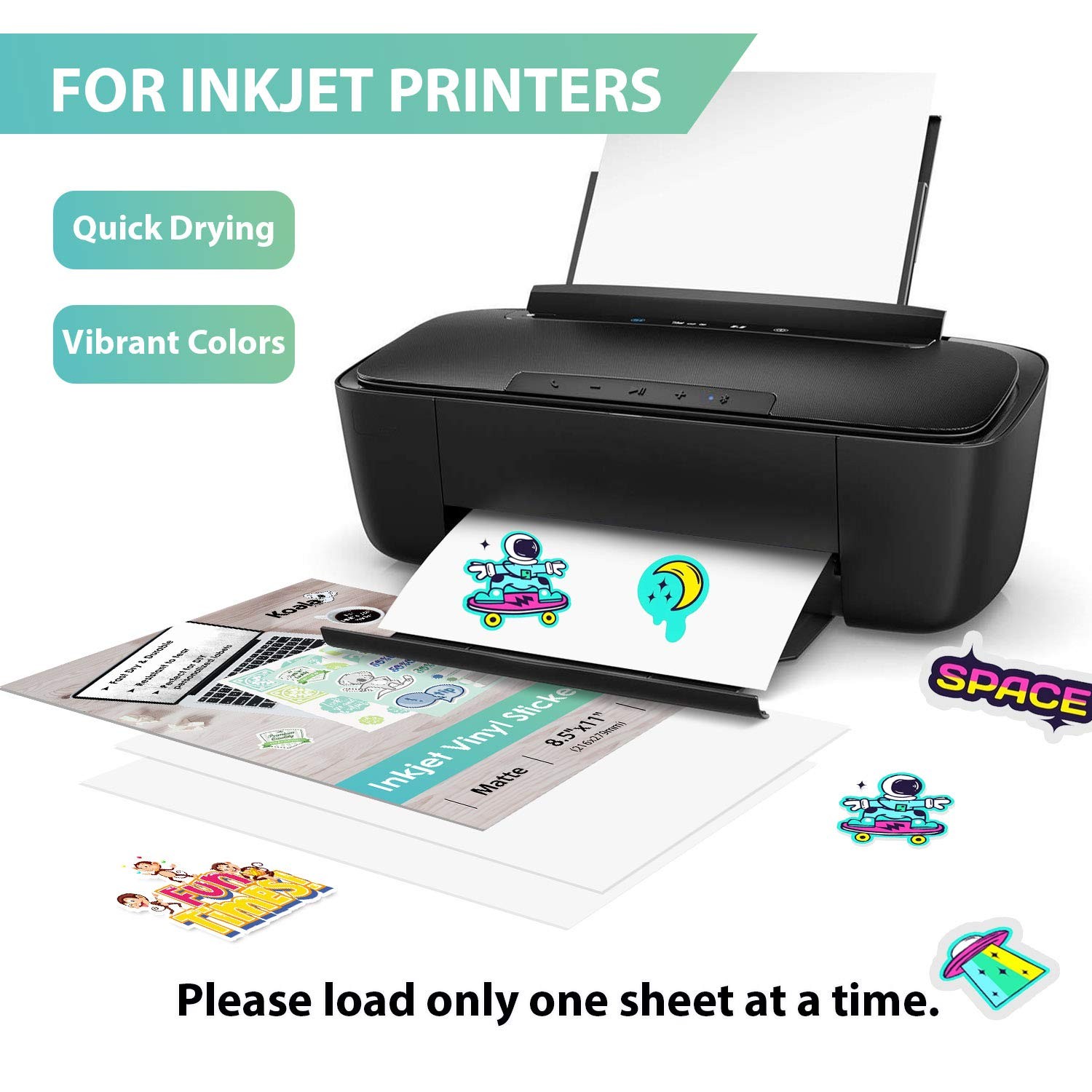Inkjet Vinyl Sticker Paper, 20 Sheets, Waterproof, 8.5×11, Matte White