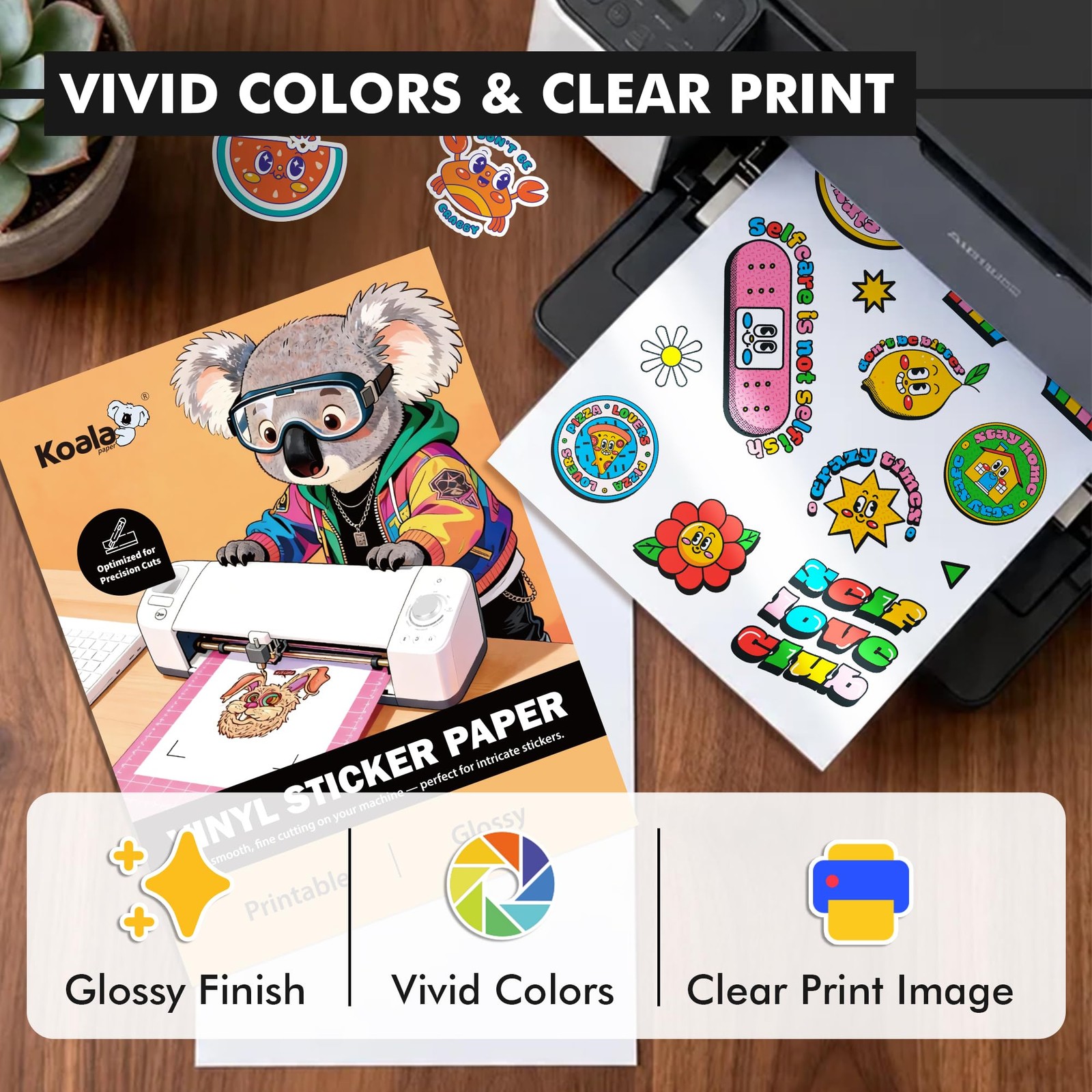 KOALA Premium Printable Vinyl Sticker Paper for Inkjet Printer & Laser, Tailo…