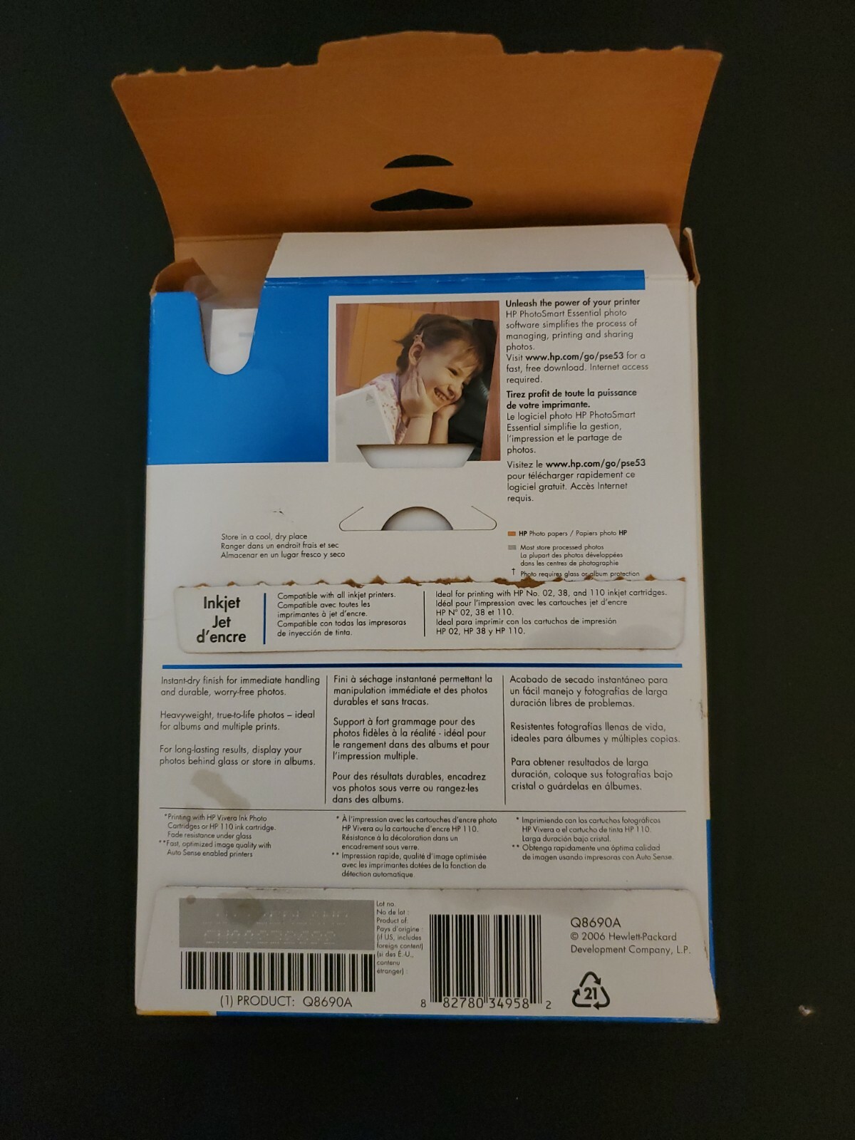 Hewlett Packard Q6638A 4 x 6 inch Glossy Printer Paper – 100 Sheets- Open Box