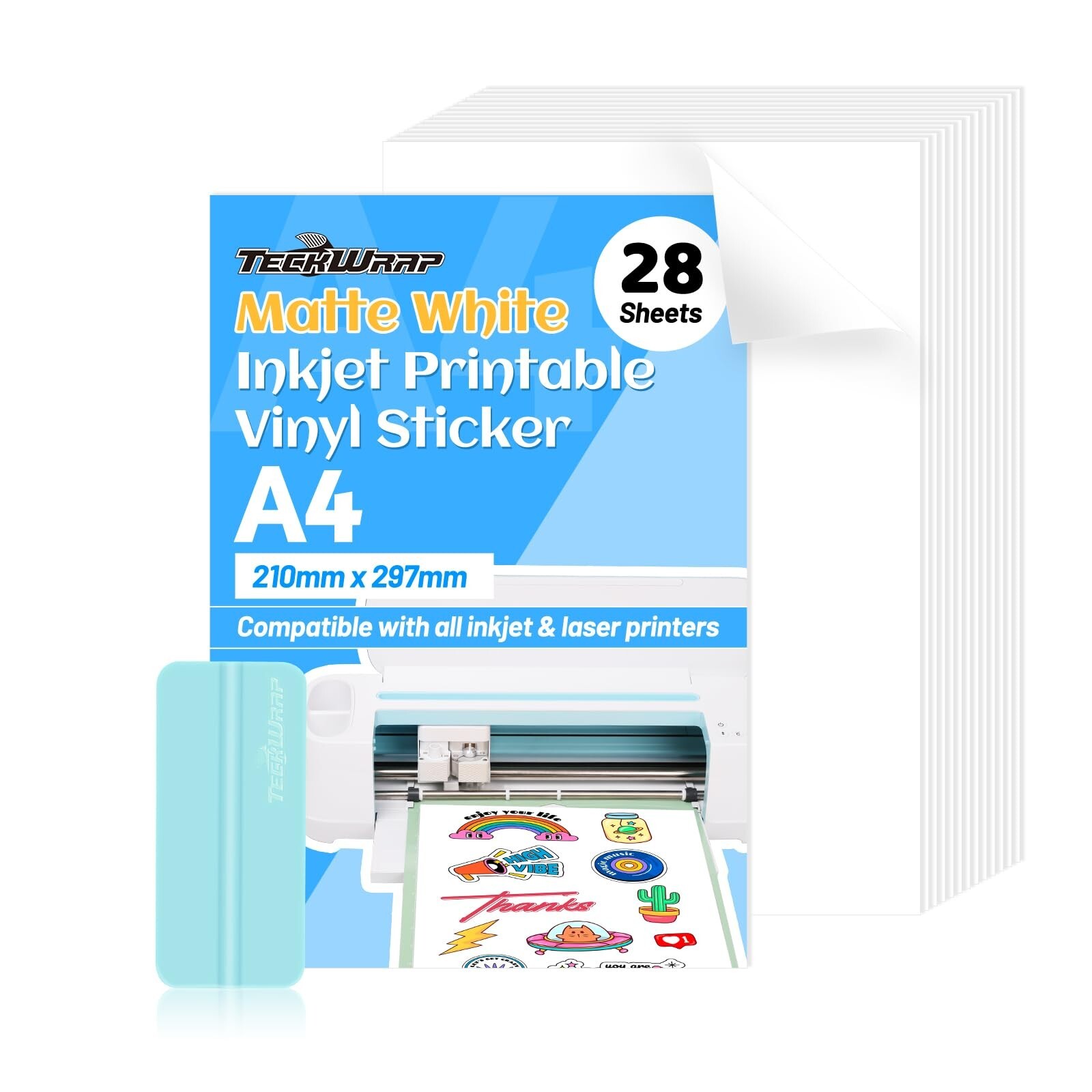 TECKWRAP Printable Vinyl Sticker Paper for Inkjet Printer Matte White Printab…
