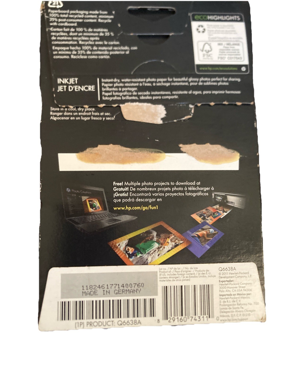 HP Advanced Glossy Inkjet Photo Paper 96 Sheets Of 100 4”x6″ Open Box, Open Bag