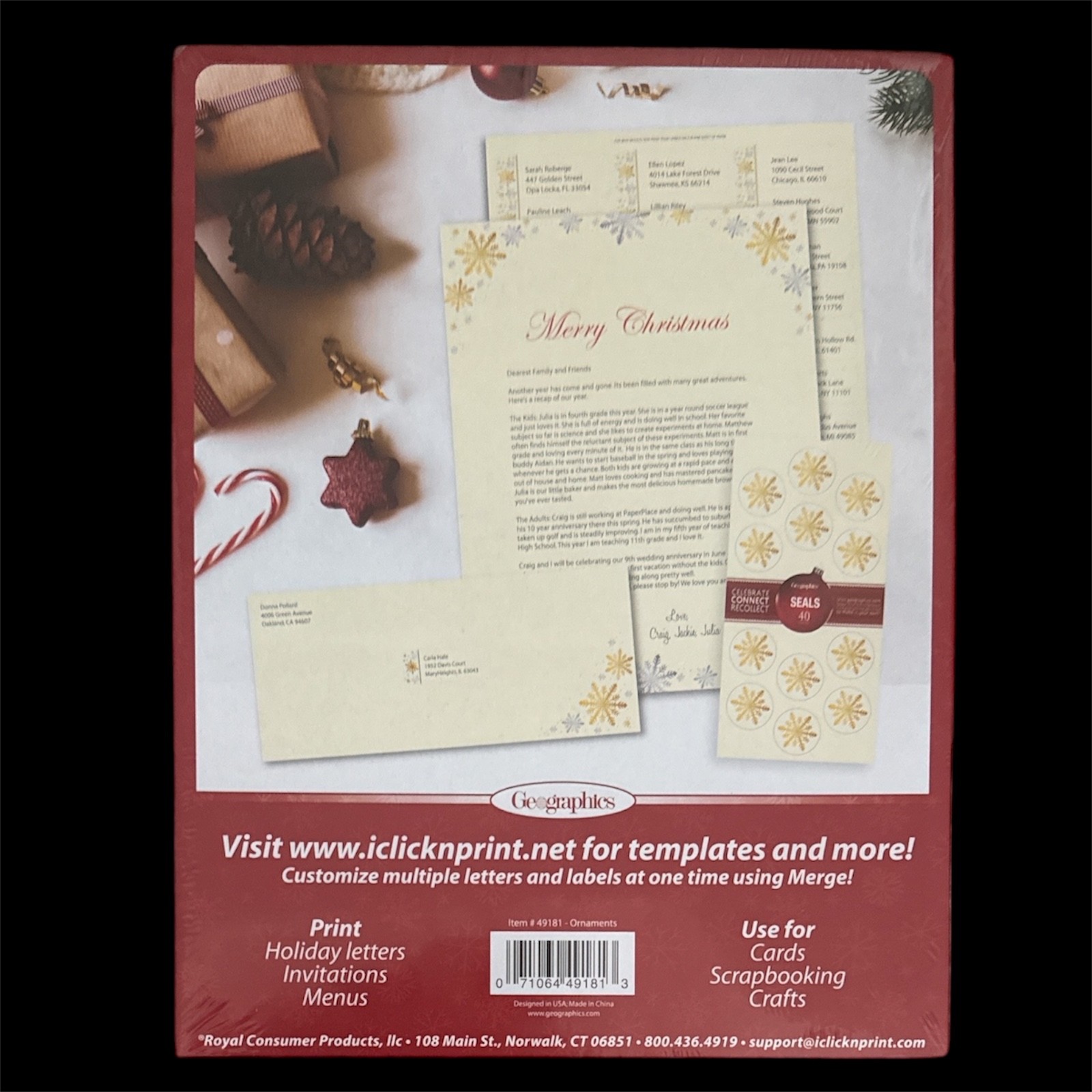 Christmas Printer Copy Paper Letterhead 8.5×11 Geographics 40 Sheets Ornaments