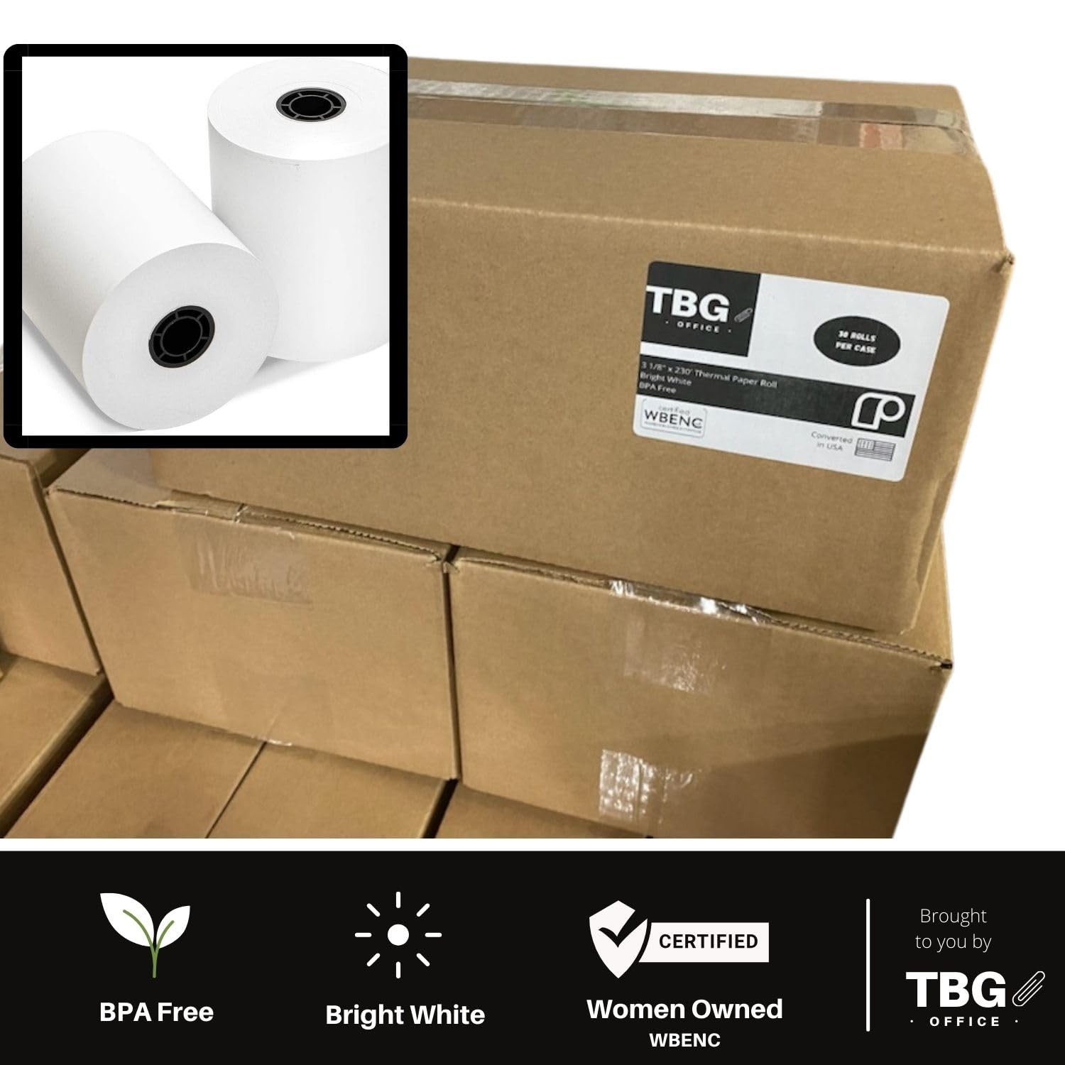 3 1/8” x 230′ Thermal Paper Rolls – BPA FREE – MADE 1 Case – 30 Rolls, White