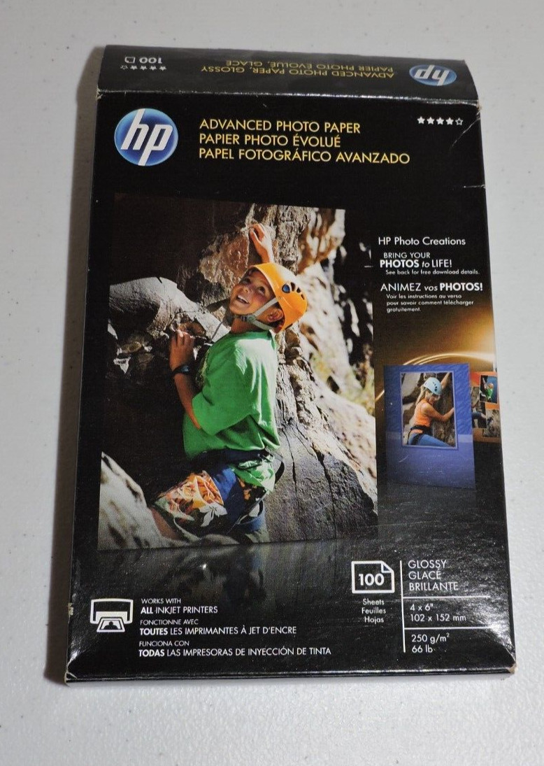 HP Advanced Glossy 4×6 Photo Paper, For Inkjets – Partial Box