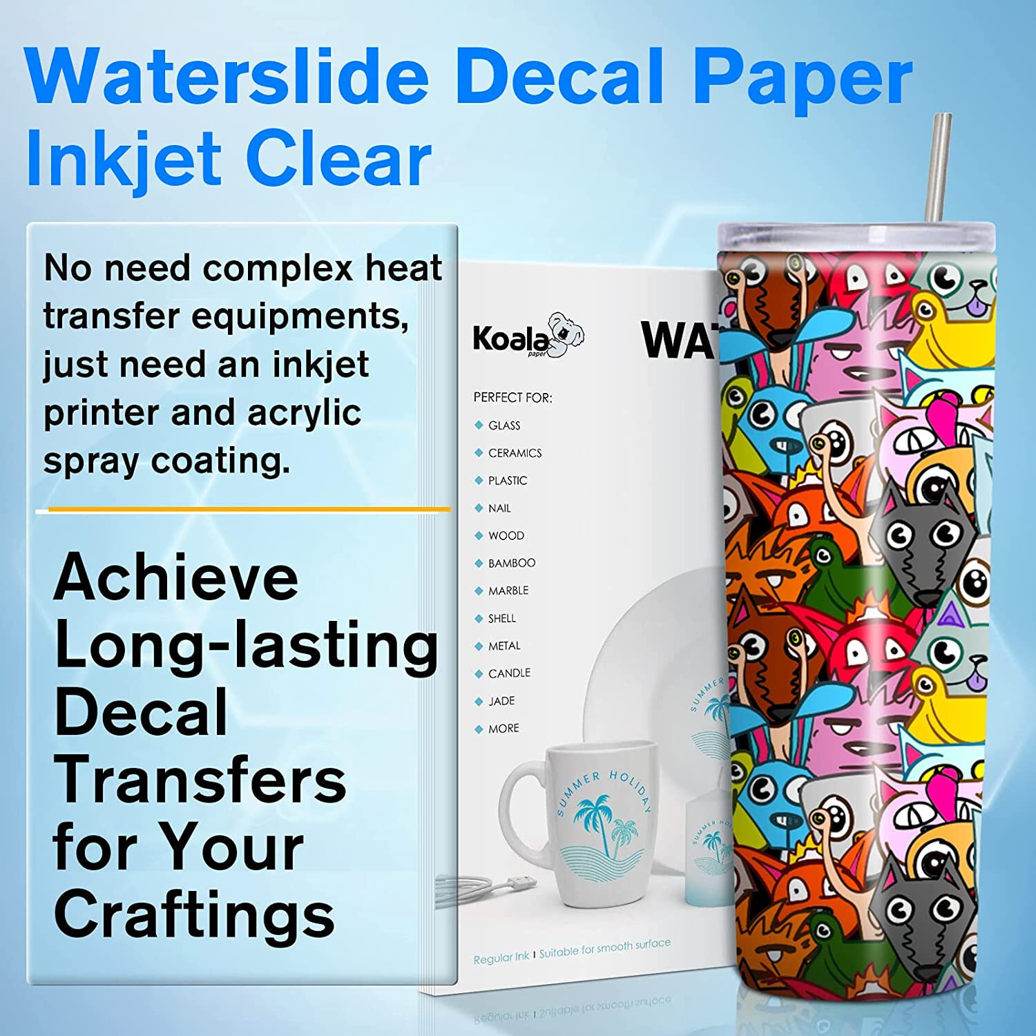 Koala Inkjet Clear Waterslide Decal Paper 8.5×11 60 Sheets Water Slide Transfer
