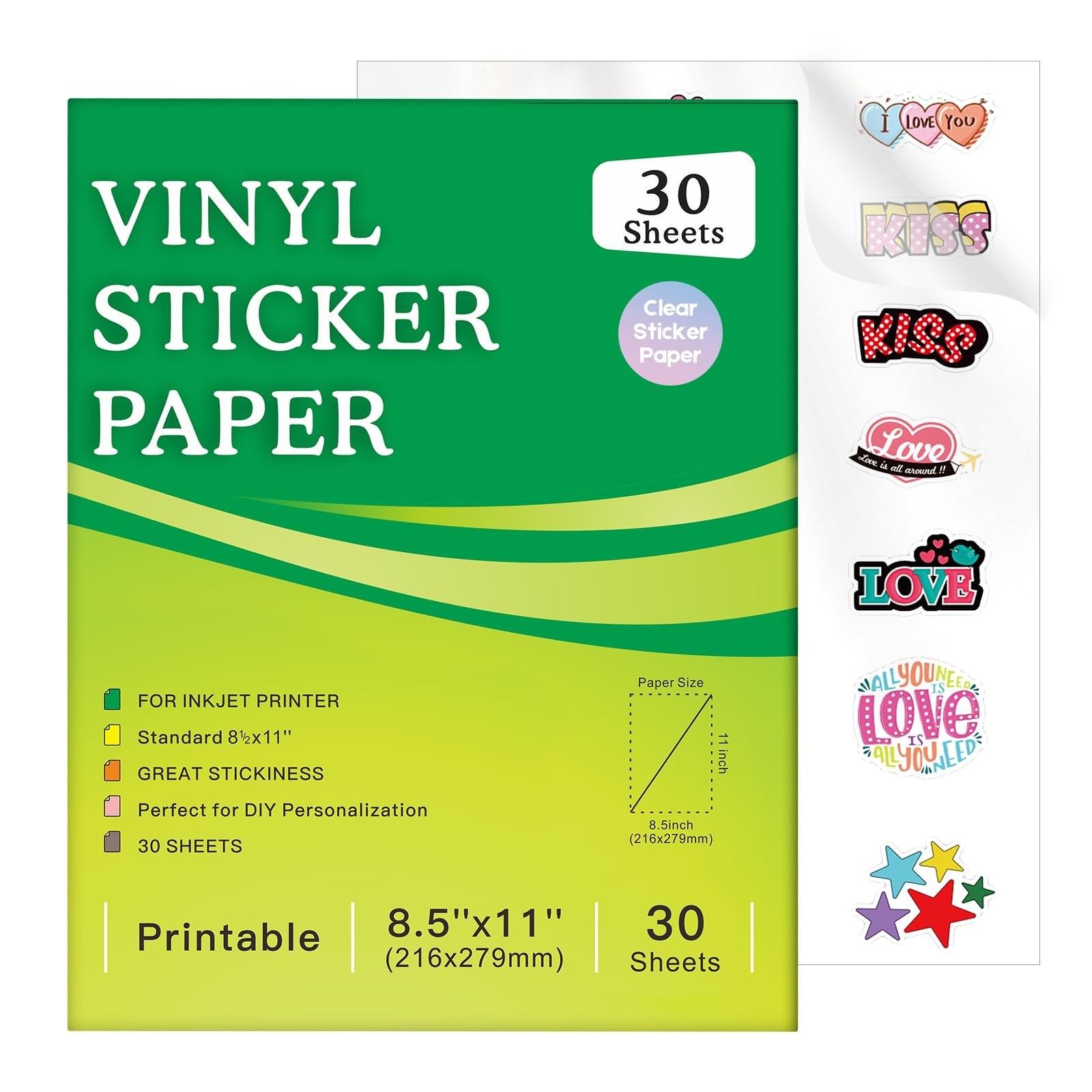 30 Sheets Printable Clear Sticker Paper for Inkjet Printer, Premium Vinyl