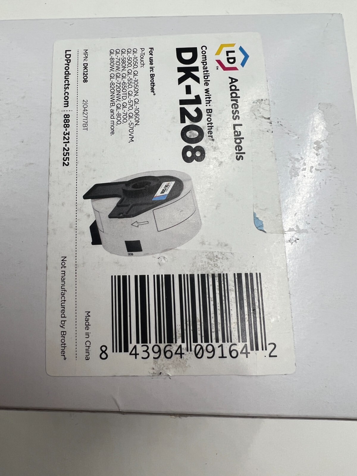 (QTY 15) LD Products Address Label DK-1208 1.4 in x 3.5 in for Brother QL-1050