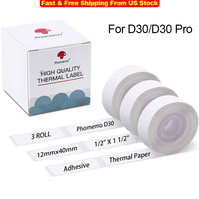 3Roll 12x40mm Label Maker Thermal Paper Self-Adhesive Label Tape For Phomemo D30