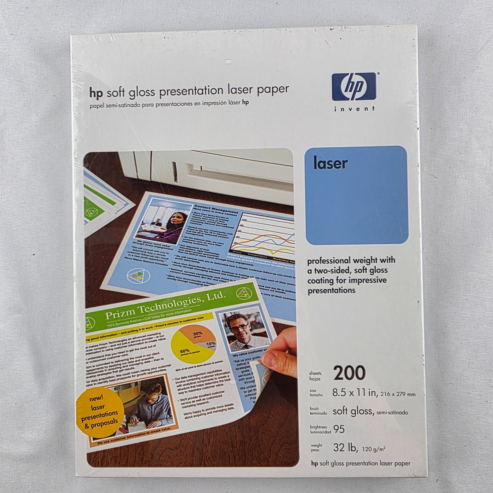 HP Soft Gloss Presentation Laser Paper 8.5×11 – 32 lb – 200 Sheets – New