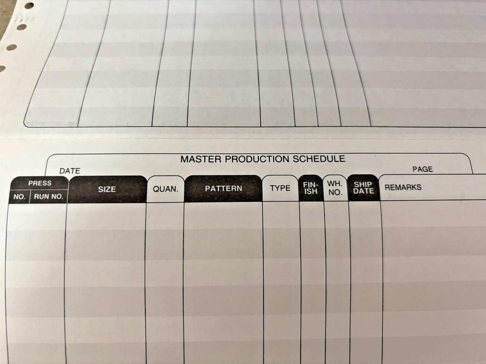 Dot Matrix Continuous Feed “MASTER PRODUCTION SCHEDULE” Paper 200 Sheets