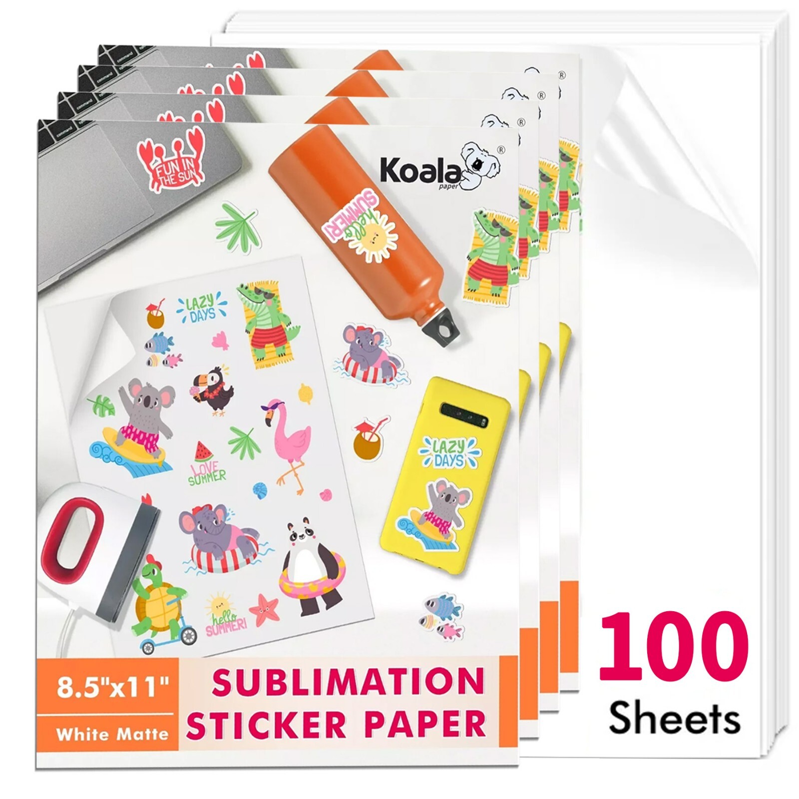 Koala Sublimation Sticker Paper Waterproof Matte White 100 Sheets 8.5×11
