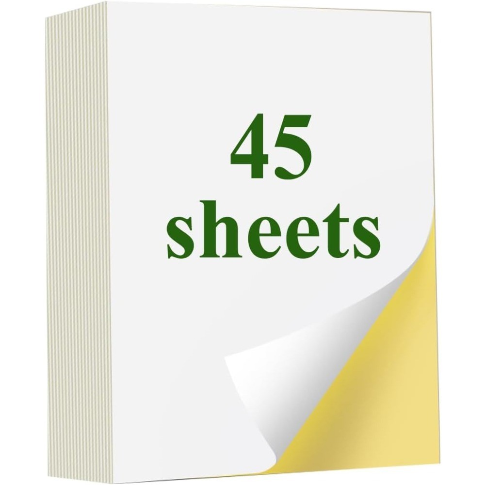 White Matte Printable Sticker Paper for Inkjet & Laser Printers, 45 Sheets Full