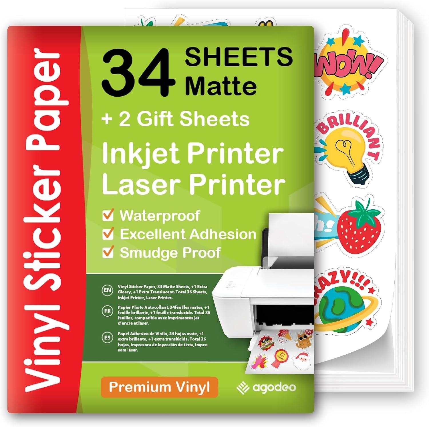 Printable Vinyl Sticker Paper for Inkjet Printer – 34 Sheets Self-Adhesive Sh…