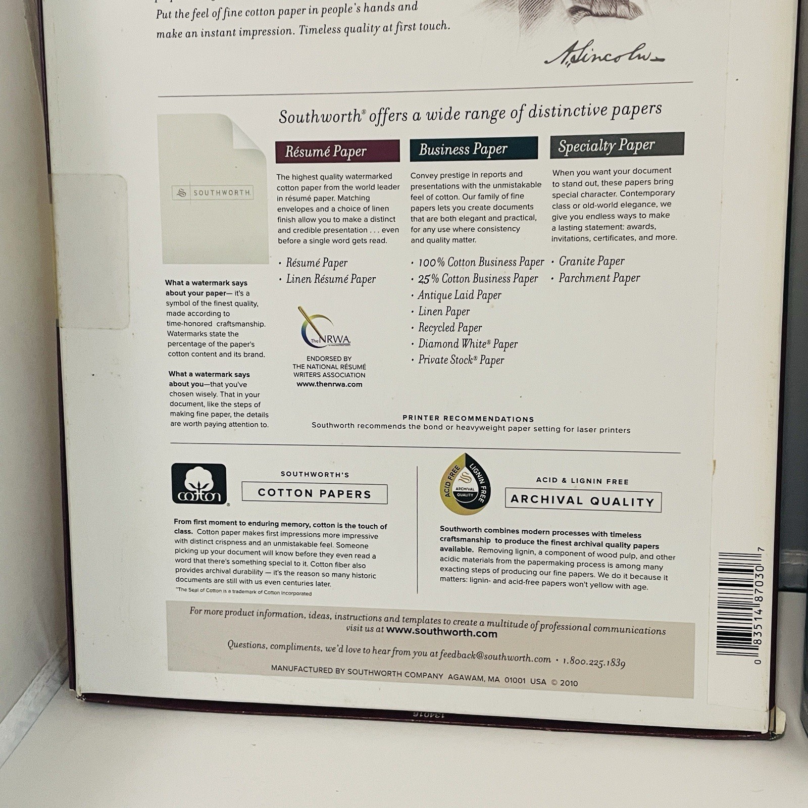 Southworth Resume Paper And Parchment Cover Stock 8.5×11 Ivory 180 Sheets Total