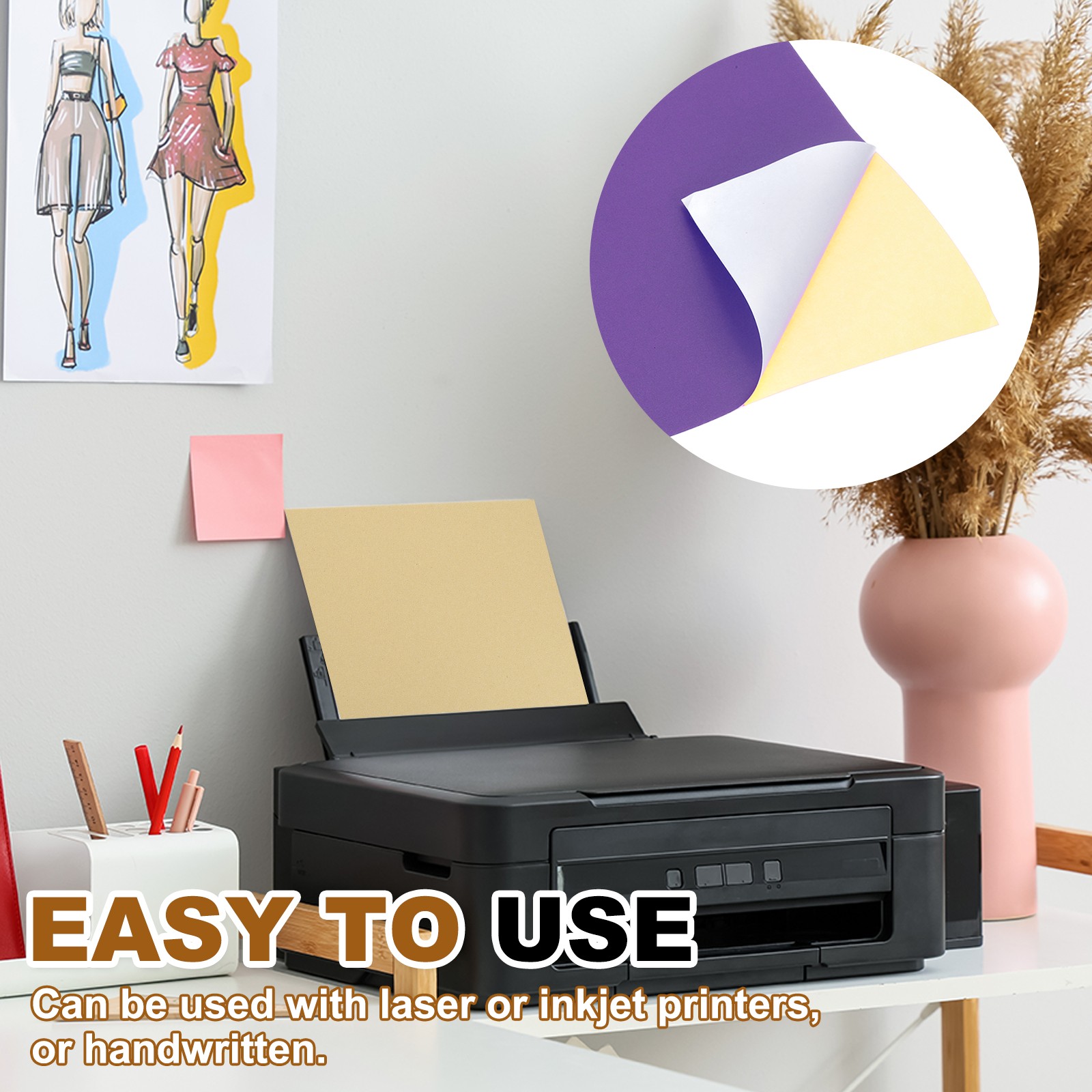 15 Sheets Printable Self Adhesive Sticker Paper for Laser Printer, Purple