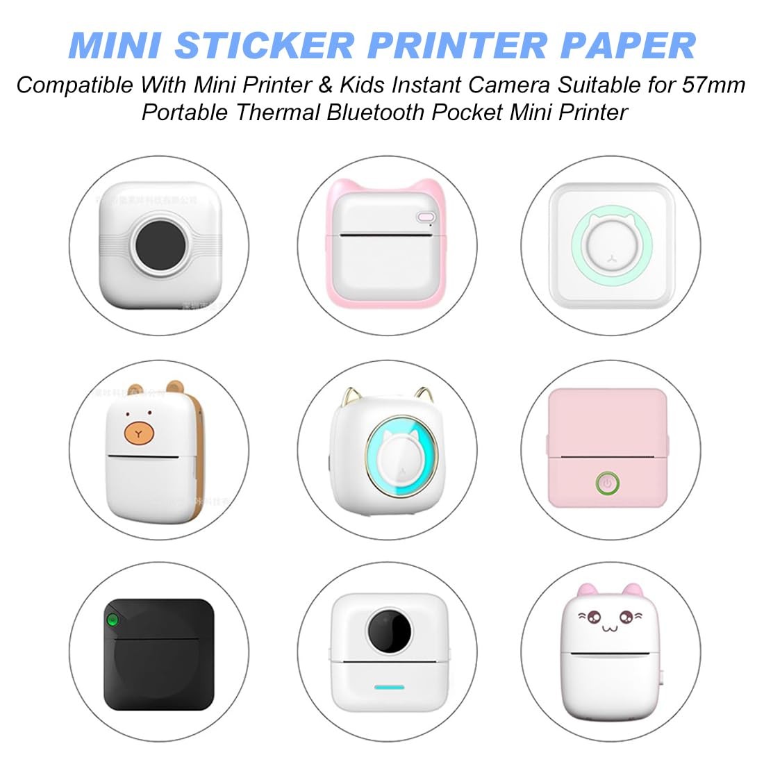 Mini Printer Sticker Paper, 57mm x 3m, 10 Rolls, 3000 Sheets, White, Smooth, …