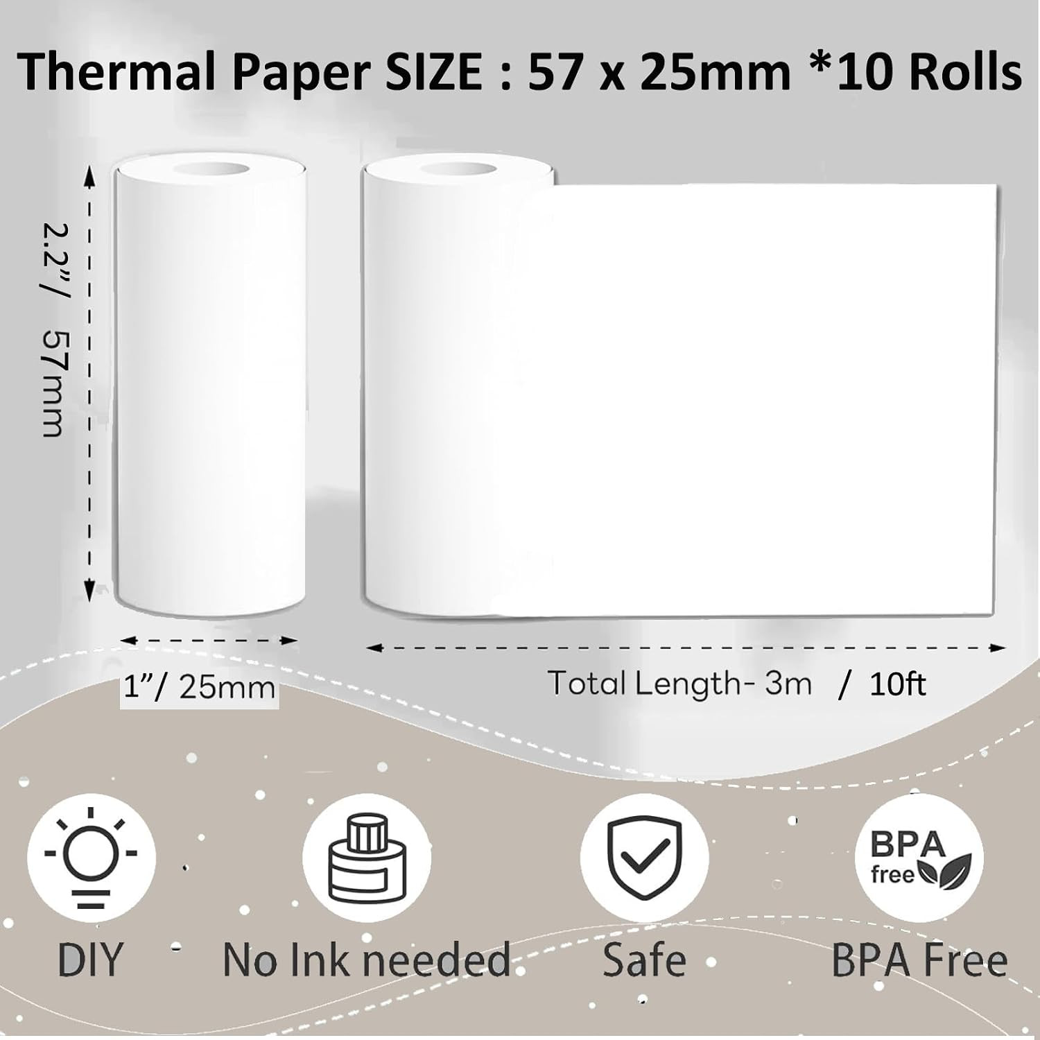 10 Rolls Mini Thermal Printer Paper, 57 X 25Mm Sticker Paper for Most Kids