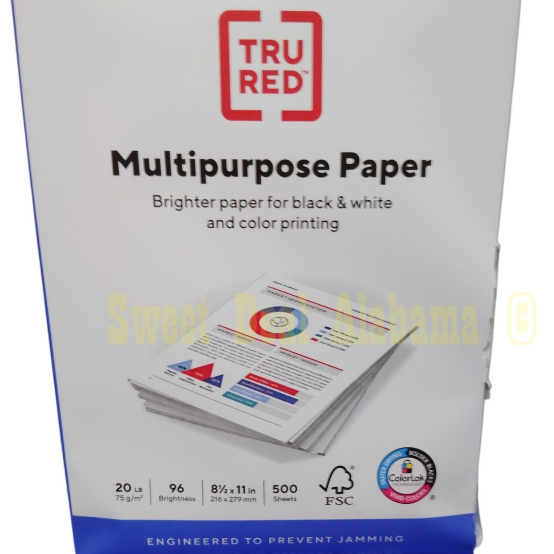 1 Ream, 500 Pages, TRU RED 8.5″ X 11″ Multipurpose Paper, 20 Lbs., 96 Brightness