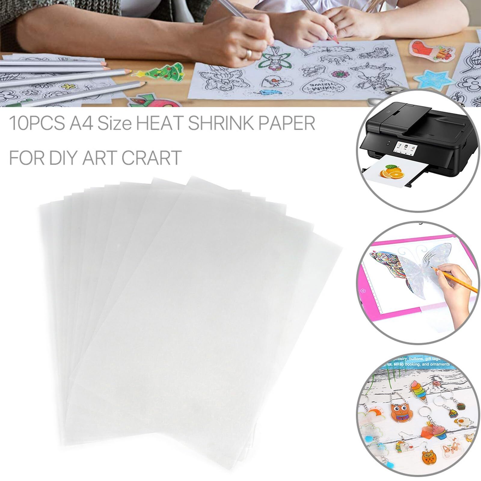 SUEIANNMN 10PCS A4 Size Heat Shrink Plastic Sheet Printable Paper Heat Shrink