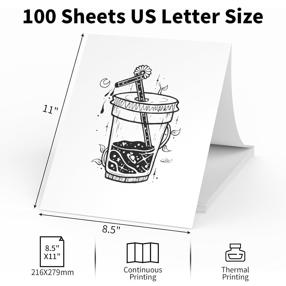 100-1000 Sheet Thermal Printer Paper 8.5″ x 11″ US Letter Size Inkless Printing