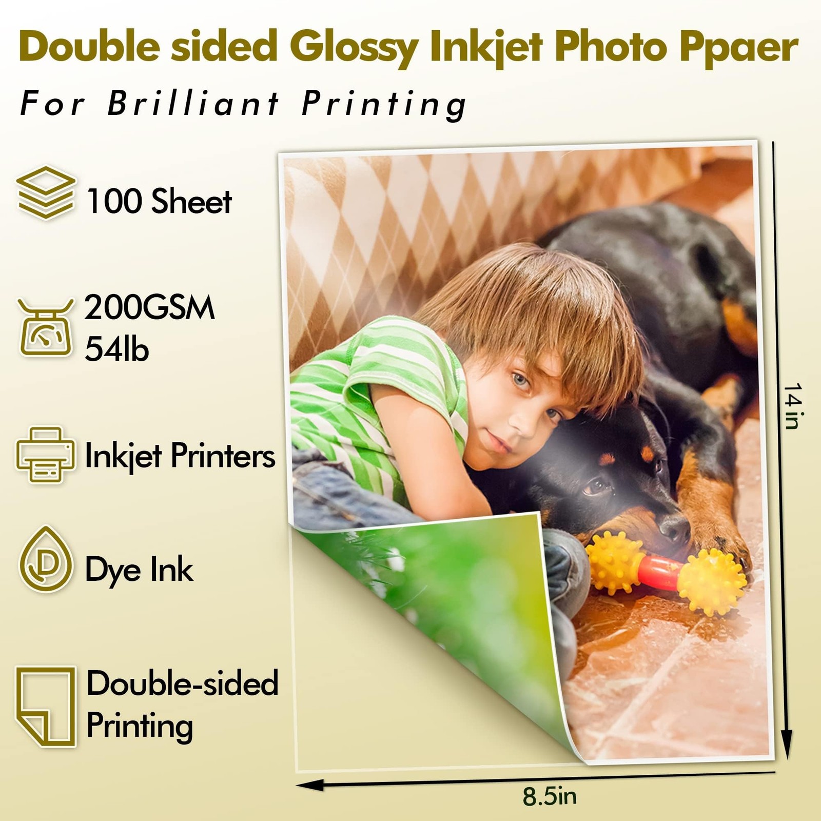 100 PCS Koala Double Sided Glossy Photo Paper 8.5×14 Inch 54lb 200gsm Inkjet