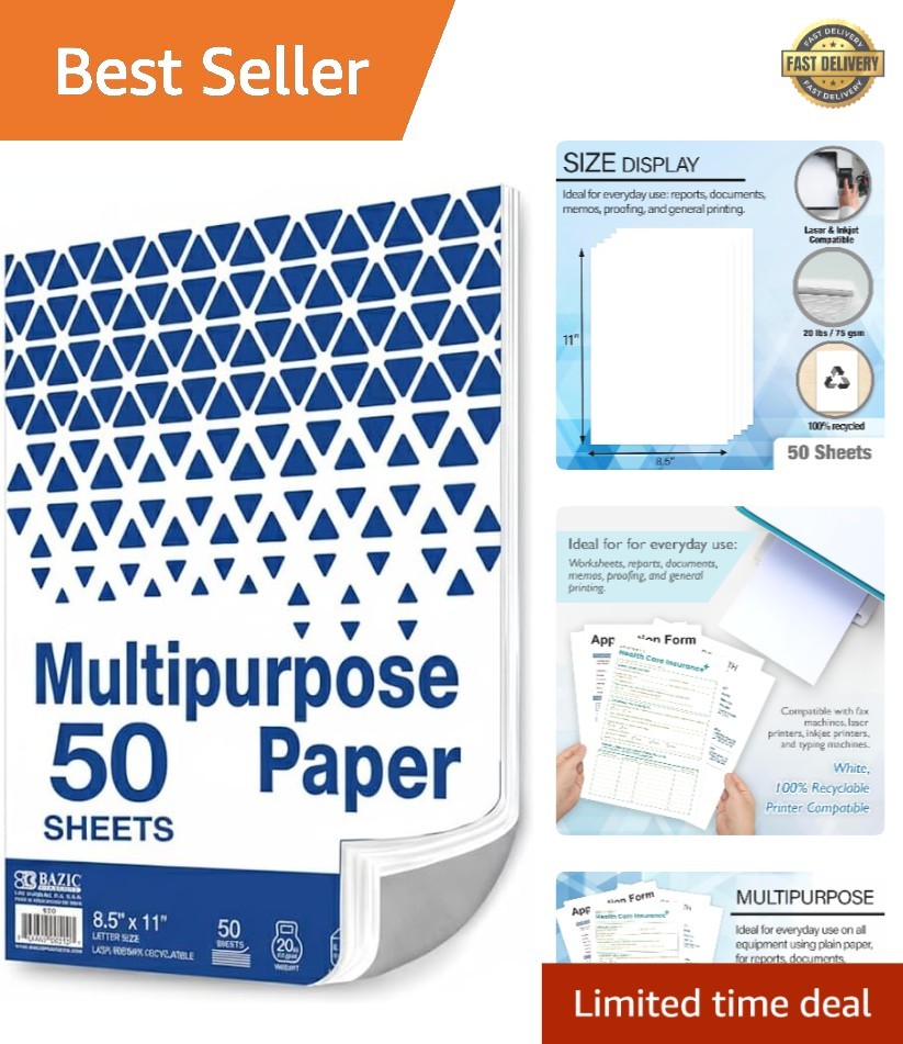 Acid-Free 50 Count White Printing Paper 8.5″ x 11″ – Versatile for All Printers