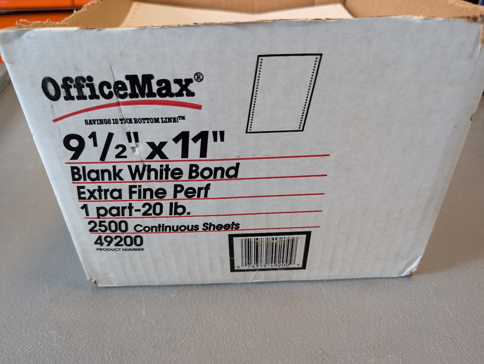 Approximately 2400 Sheets of OfficeMax Tractor Feed paper, excellent condition