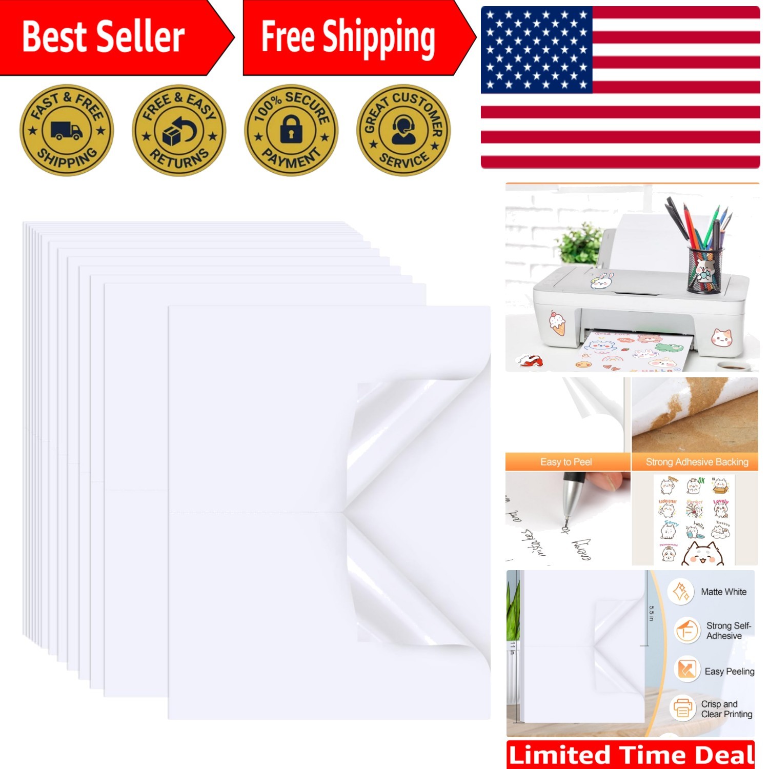 Matte Printable Shipping Labels – 40 Sheets, 5.5×8.5 for All Printers