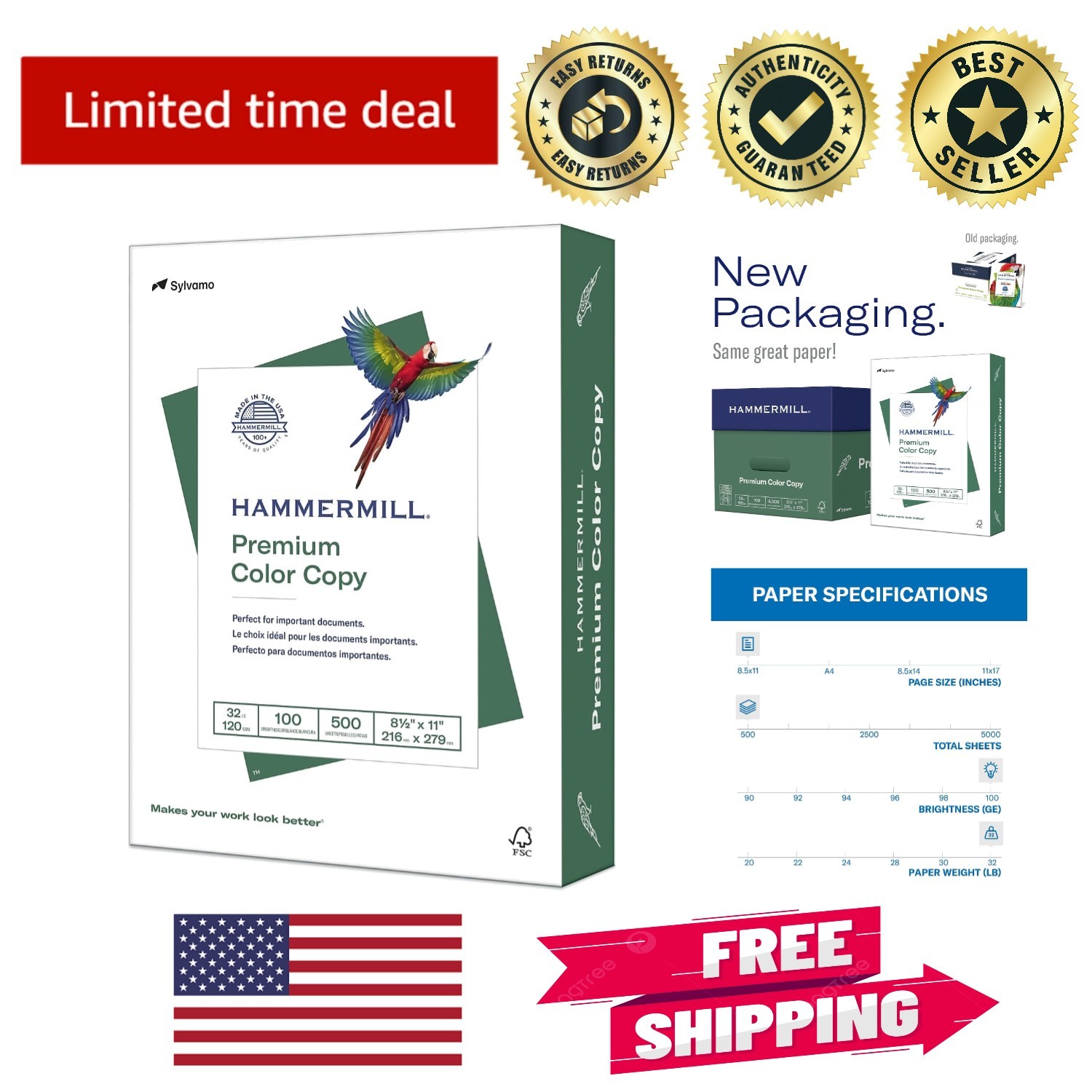 Sustainably Sourced Copy Paper – 32lb, 500 Sheets, 8.5×11, 98 Brightness