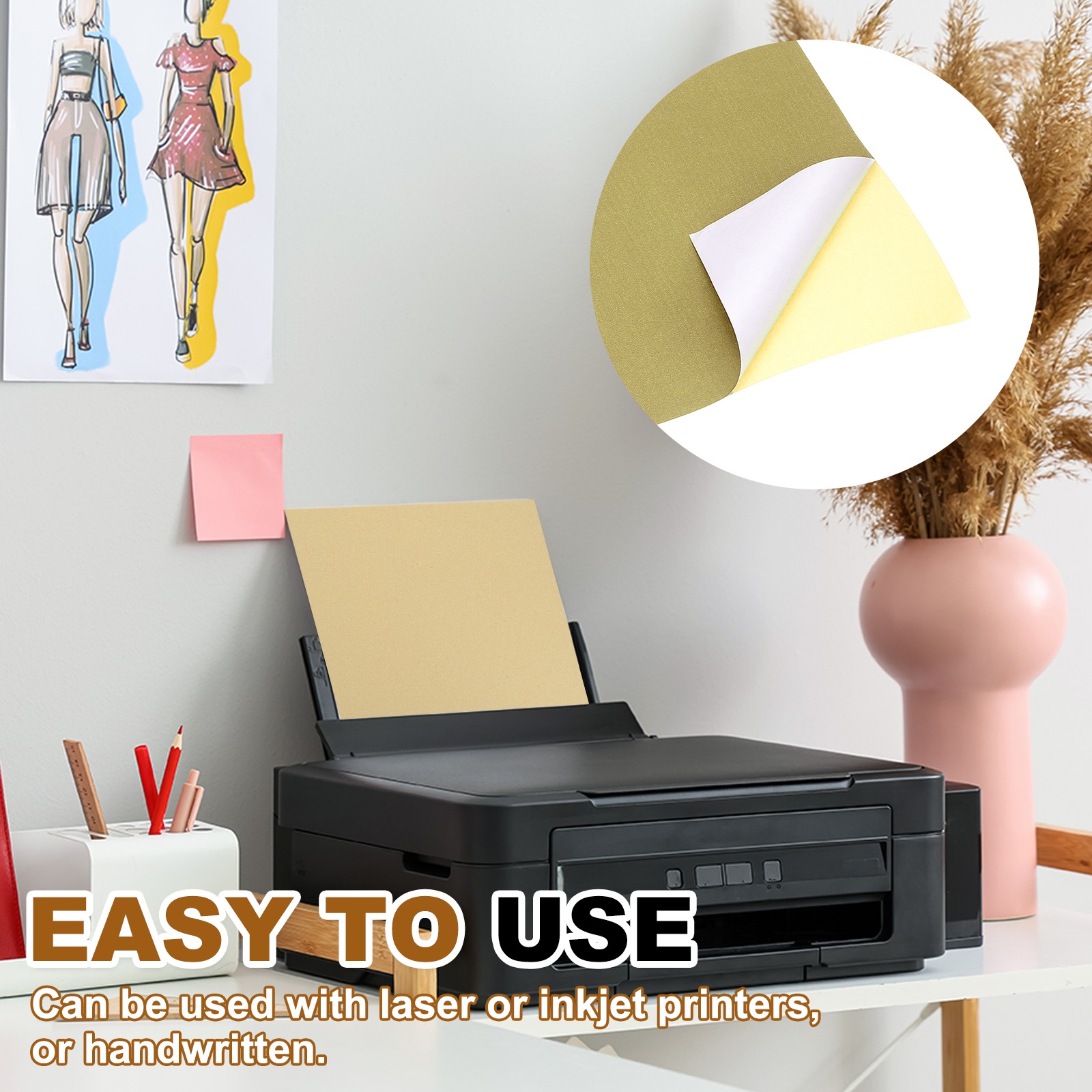 30 Sheets Printable Self Adhesive Paper for Inkjet Printer, Brown