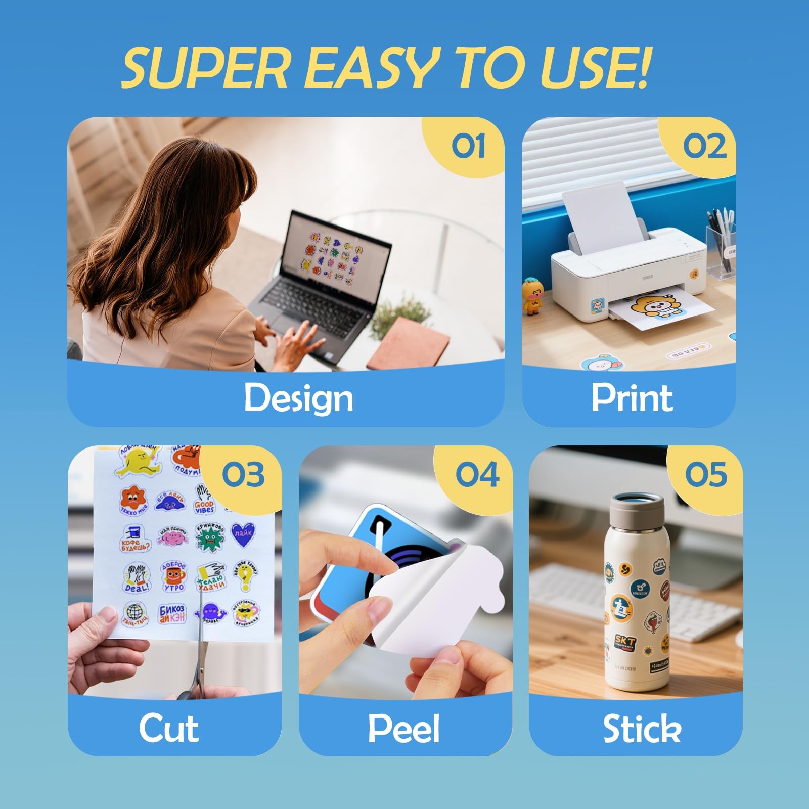 105 Sheets Printable Vinyl Sticker Paper for Inkjet Printer Cricut,included …