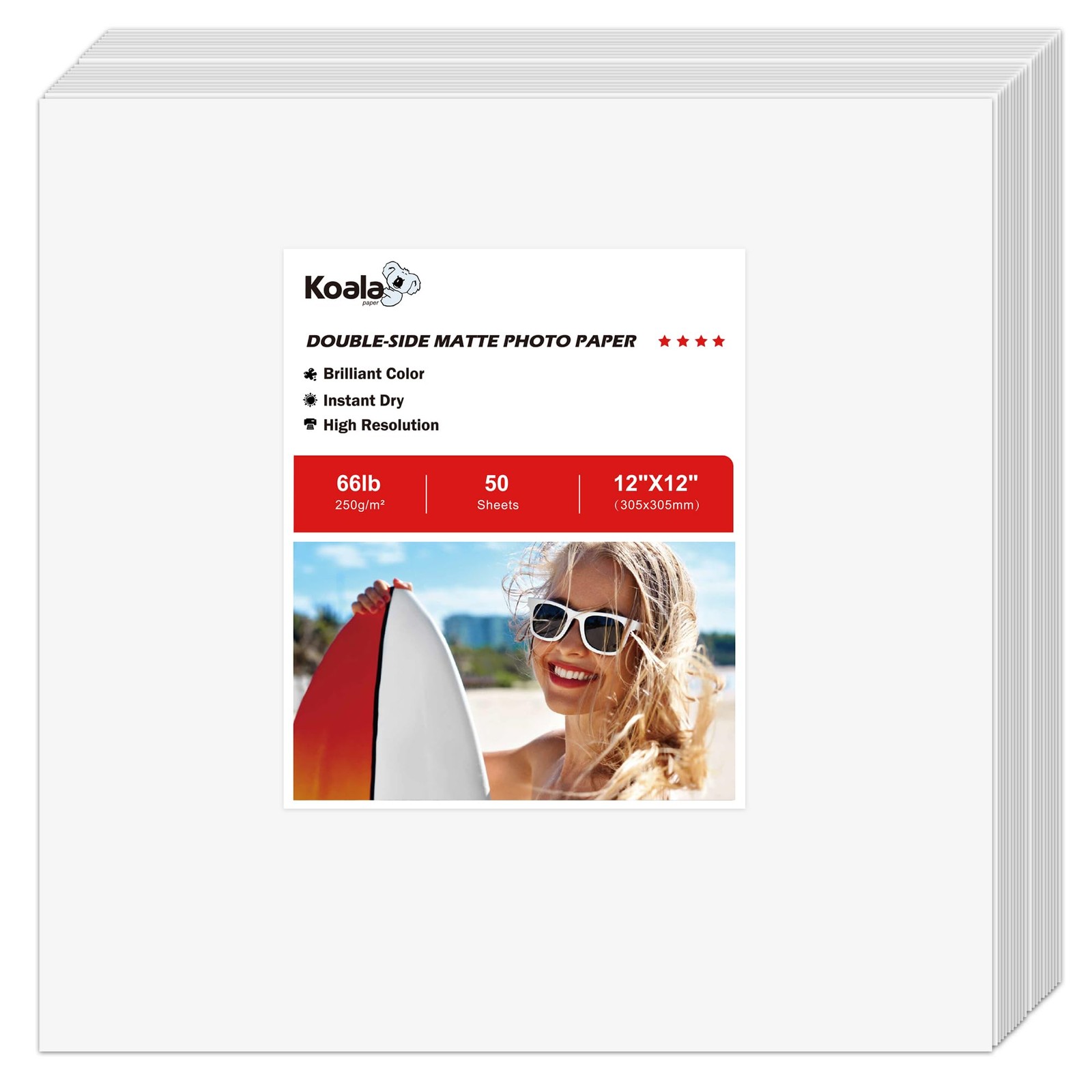 50 PCS Koala Double Sided Matte Photo Paper 12×12 Inch 250gsm Inkjet Print