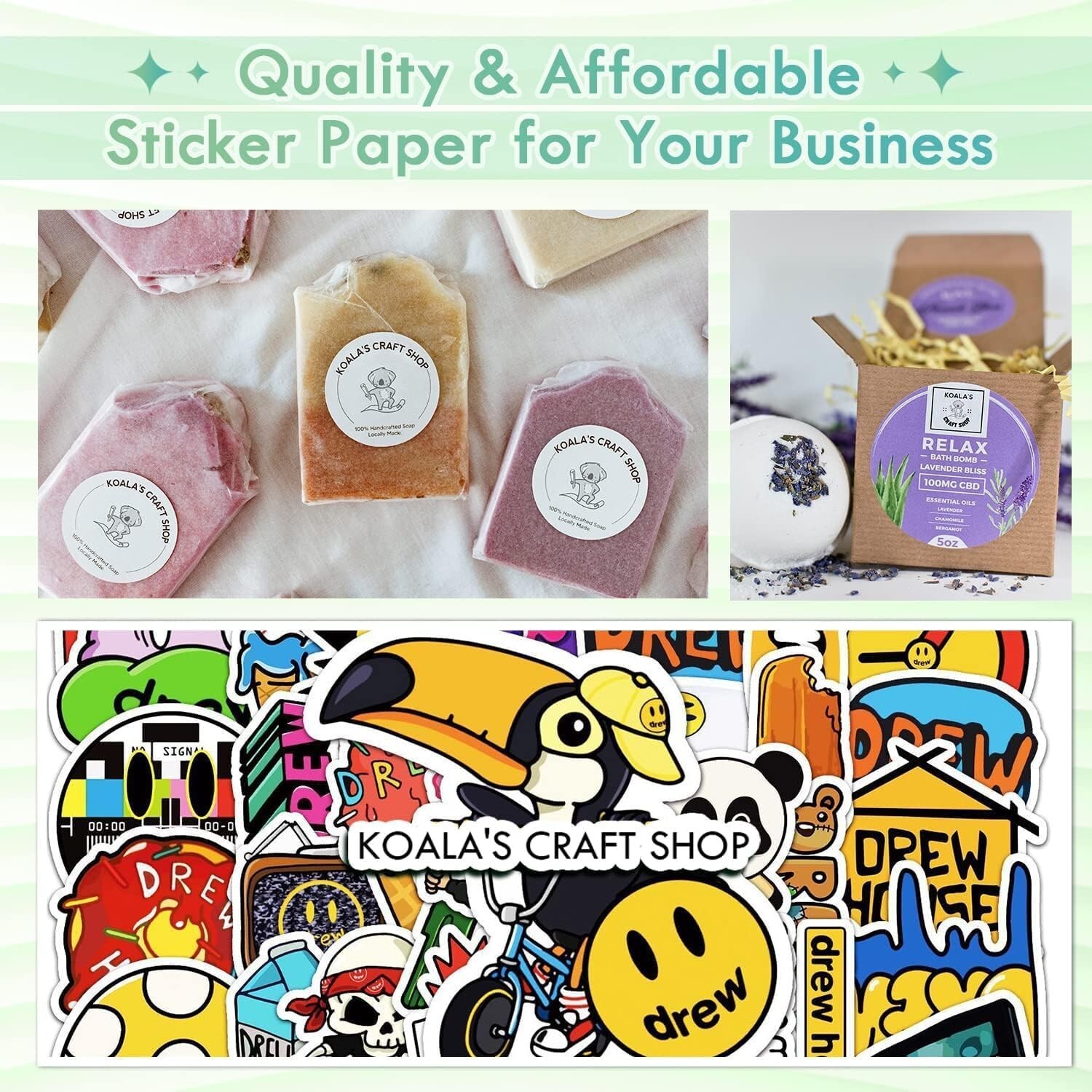 Koala Printable Vinyl Sticker Paper Roll 2 Rolls 13 In x 32.8FT Inkjet Printers