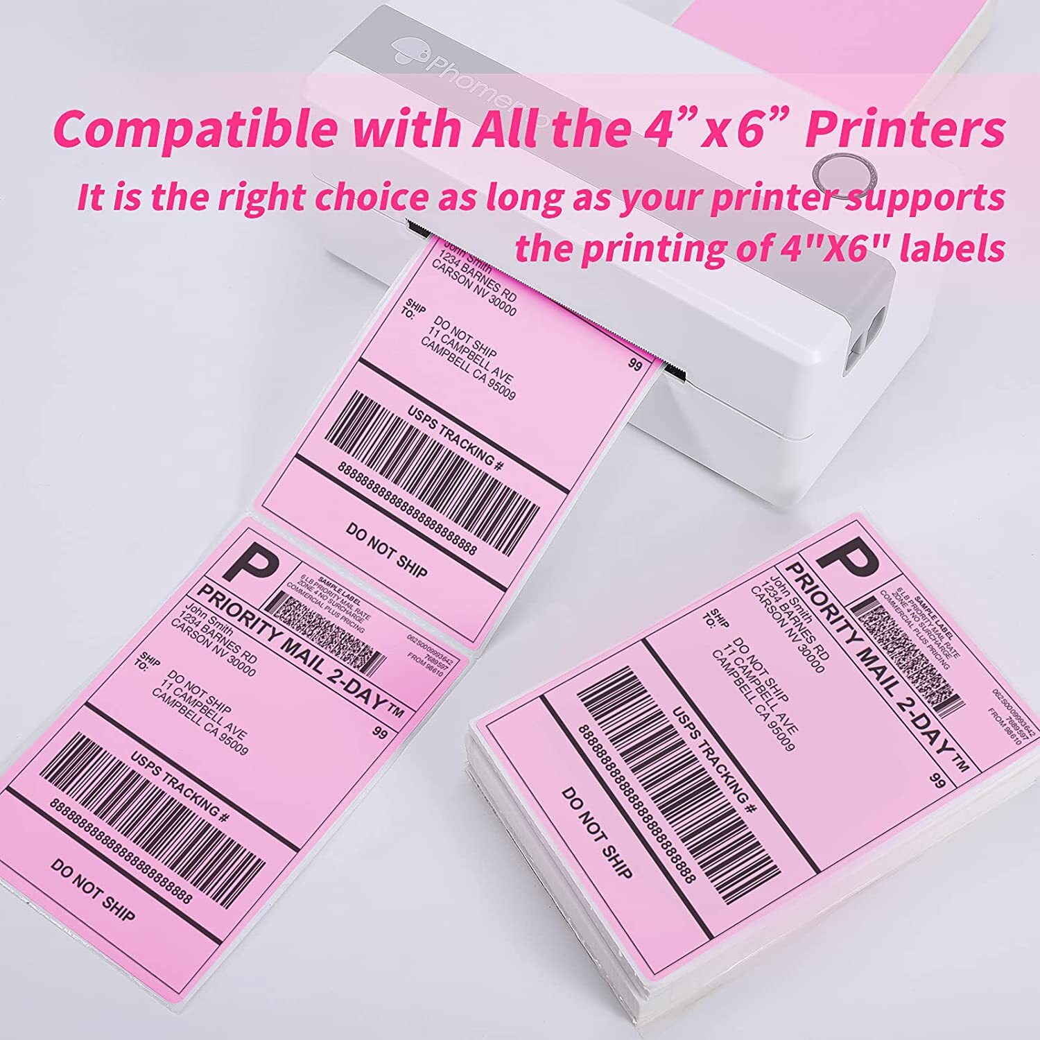 1000PCS 4″ x 6″ Fanfold Direct Thermal Shipping Address Label Paper Sticker Pink