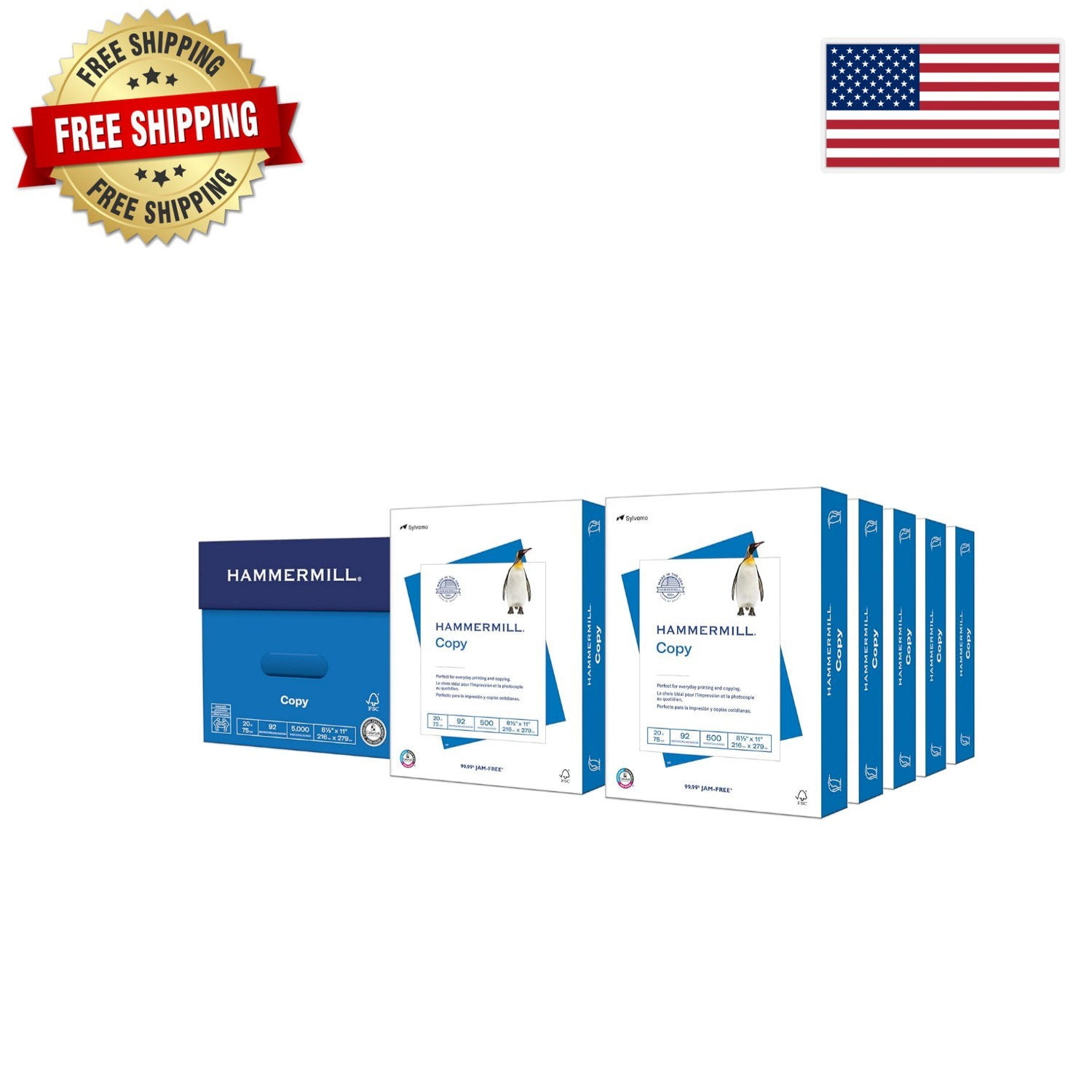5000 Sheets of 20 lb Copy Paper, 8.5 x 11, Smooth Finish & Jam-Free Guarantee