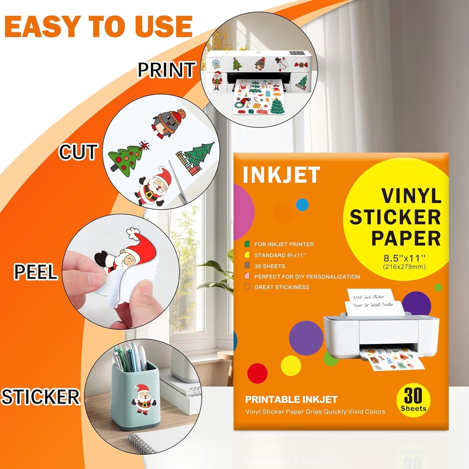 30 Sheets Printable Vinyl Sticker Paper Clear – 8.5×11″ for Inkjet Printers,…