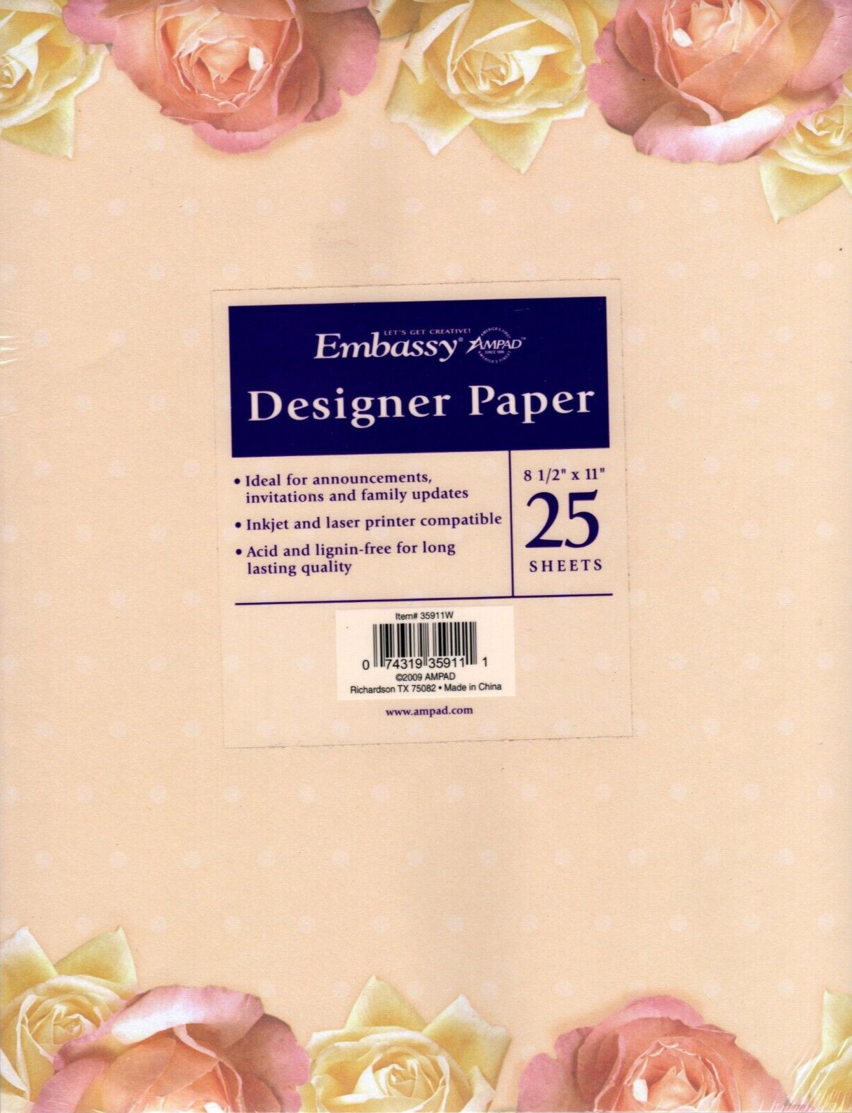 New Pink Rose Roses Garden Designer Ampad Computer Paper – 25 Sheets