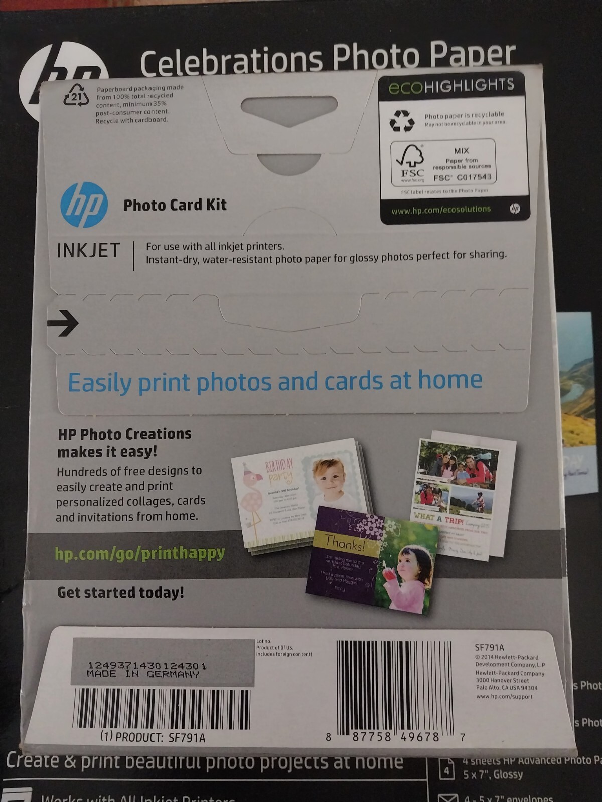 HP Photo Card Kit SF791A for Inkjet Printers 10-5×7″ w Envelopes and 5 – 4×6″