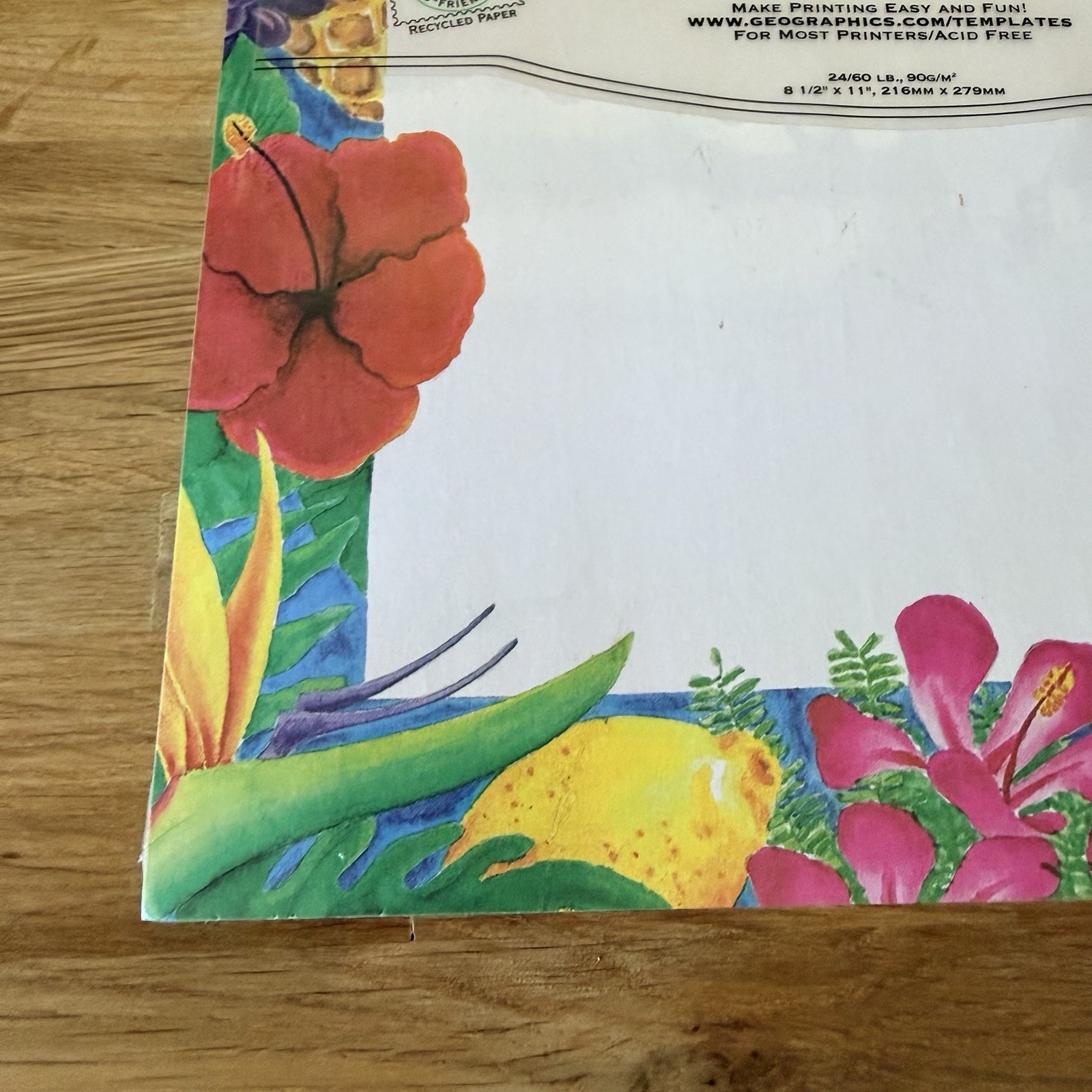 Vintage Bright Floral Luau Hawaiian Letterhead 8.5×11 Papers 100 Sheets Printer