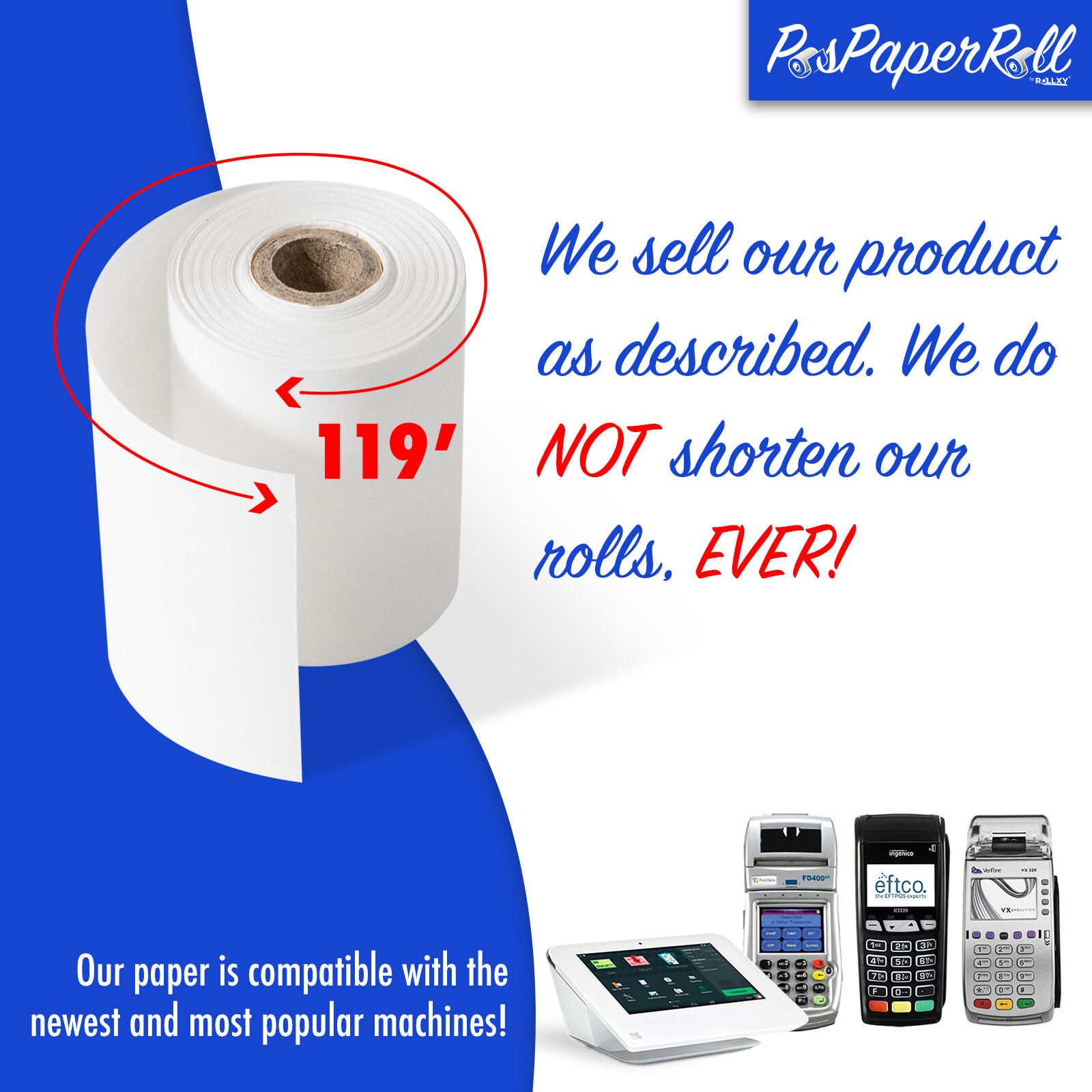 3-1/8″ x 119′ Thermal Receipt Paper PoS 50 Rolls ** FREE SHIPPING**