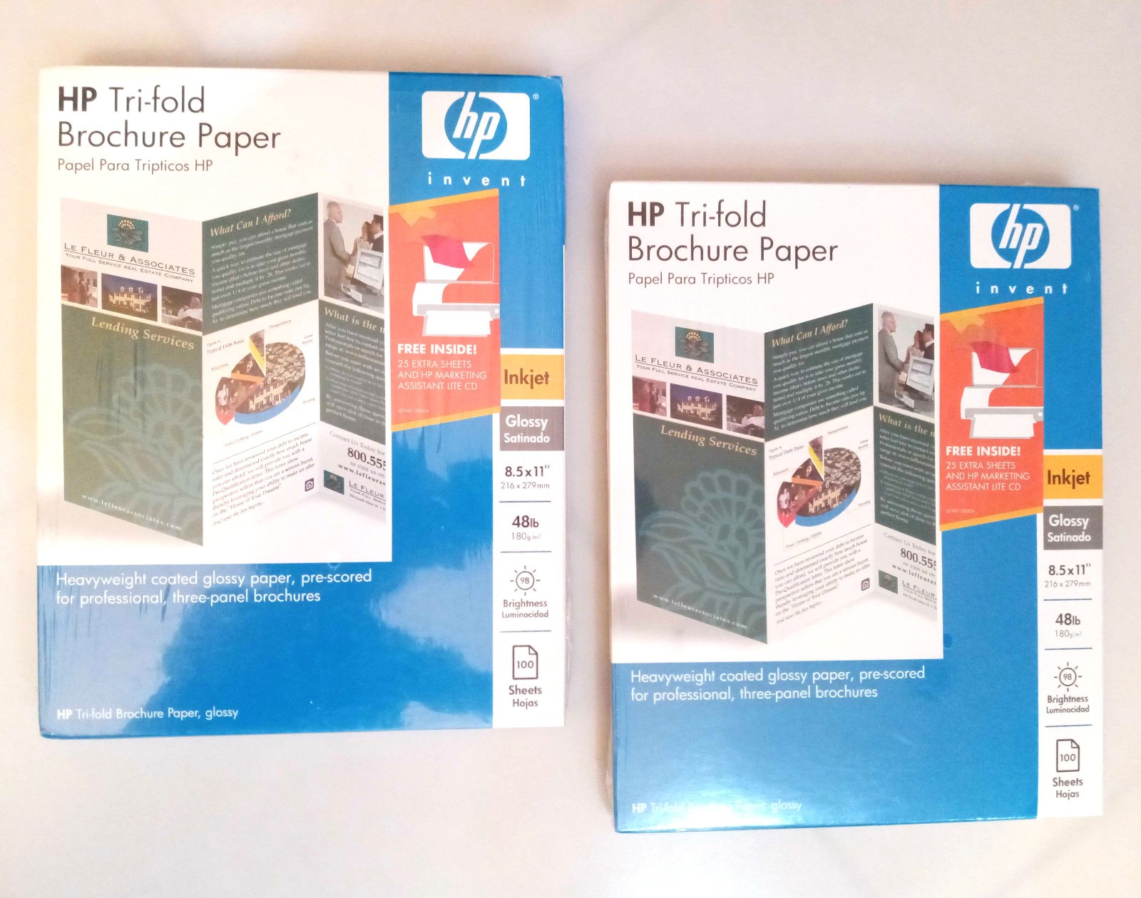 Lot of 2 pks HP C7020A Inkjet Tri-Fold Brochure Paper Gloss 100 Sheets 8.5”x11”