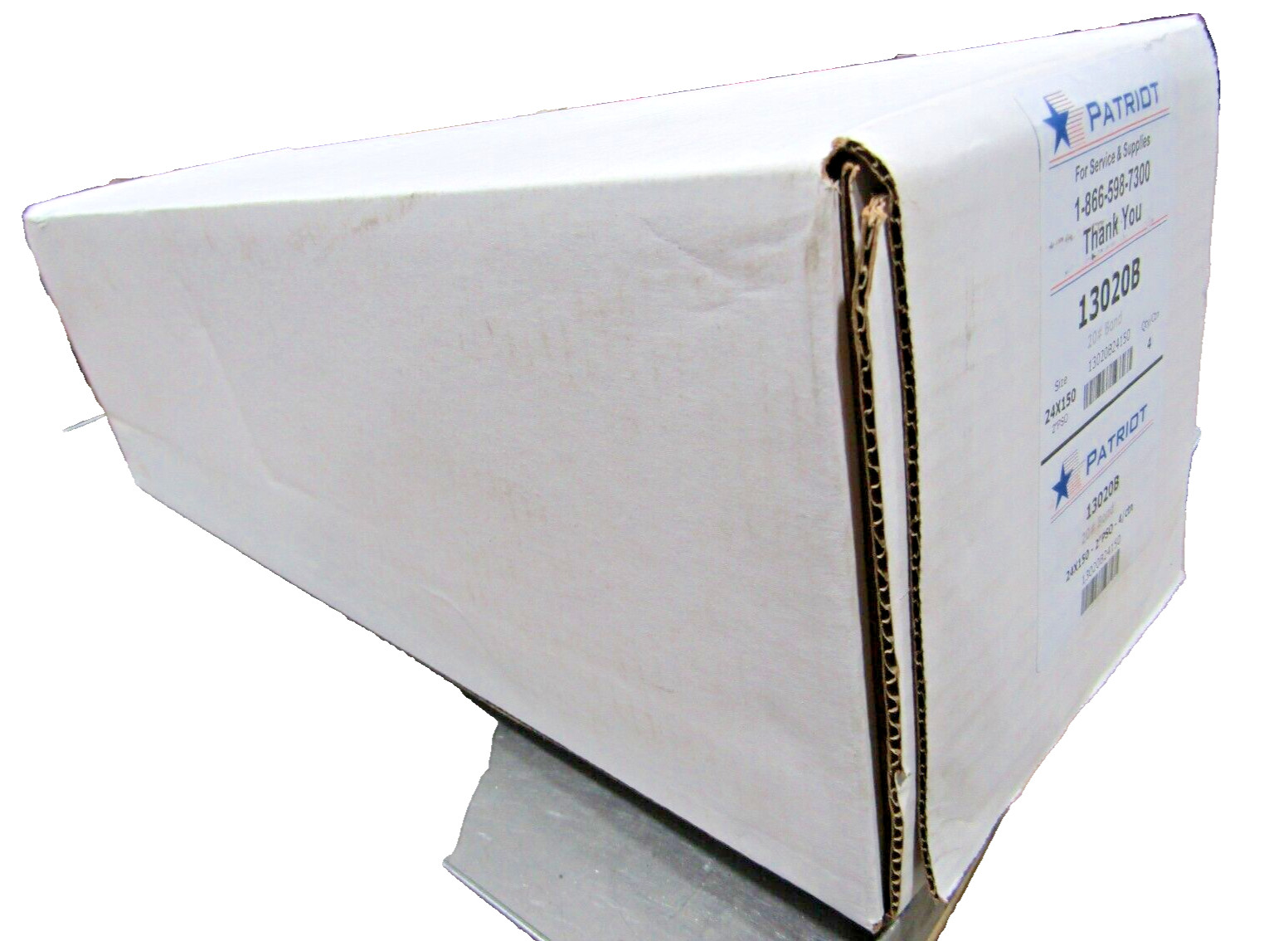 🔥4) NEW PATRIOT 20LB BOND 2″ PSO PRINTER PAPER 24″ X 150′ 4 ROLLS IN BOX 13020B
